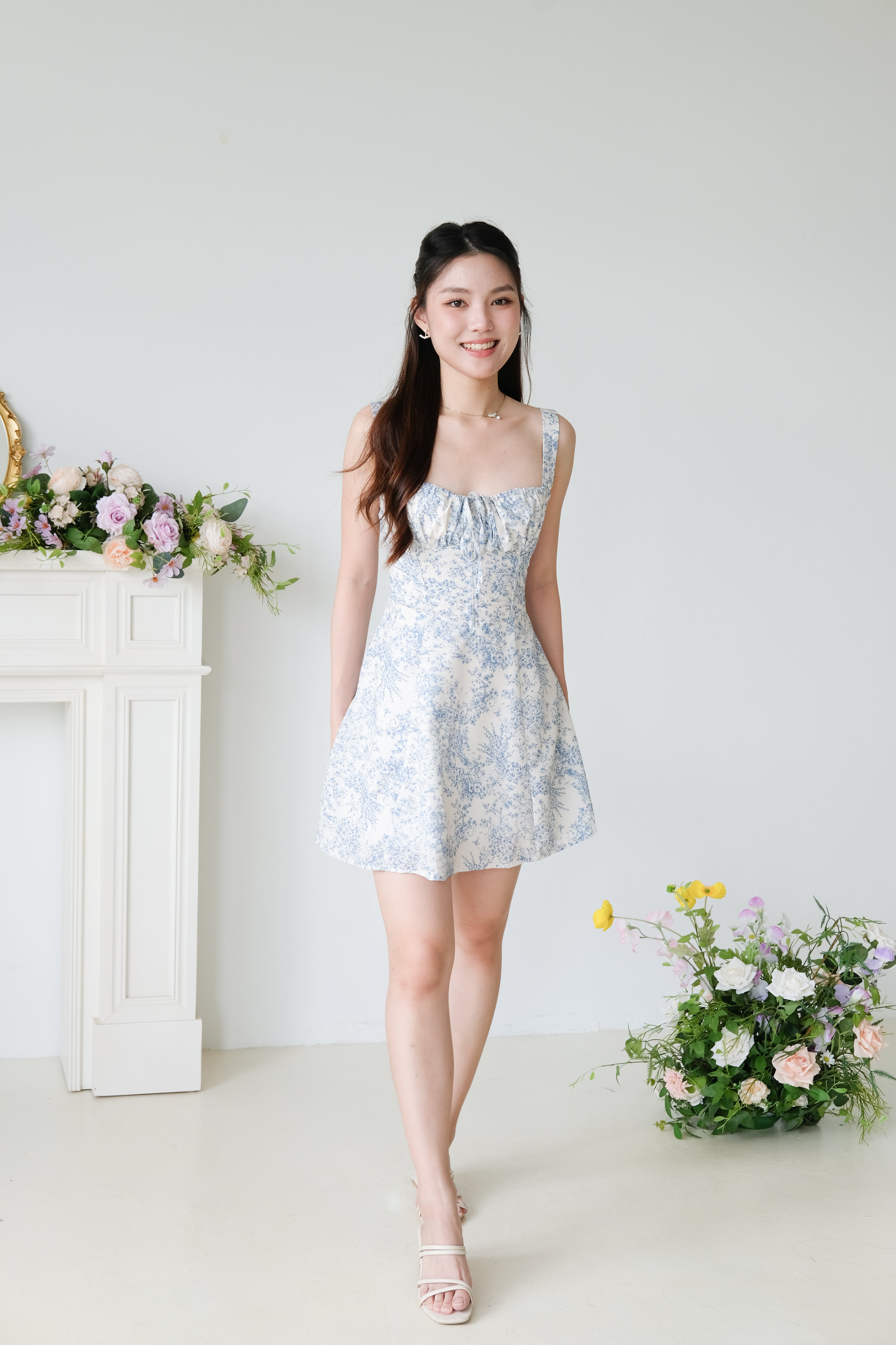 Miska Ruched Porcelain Dress (Sky Blue)