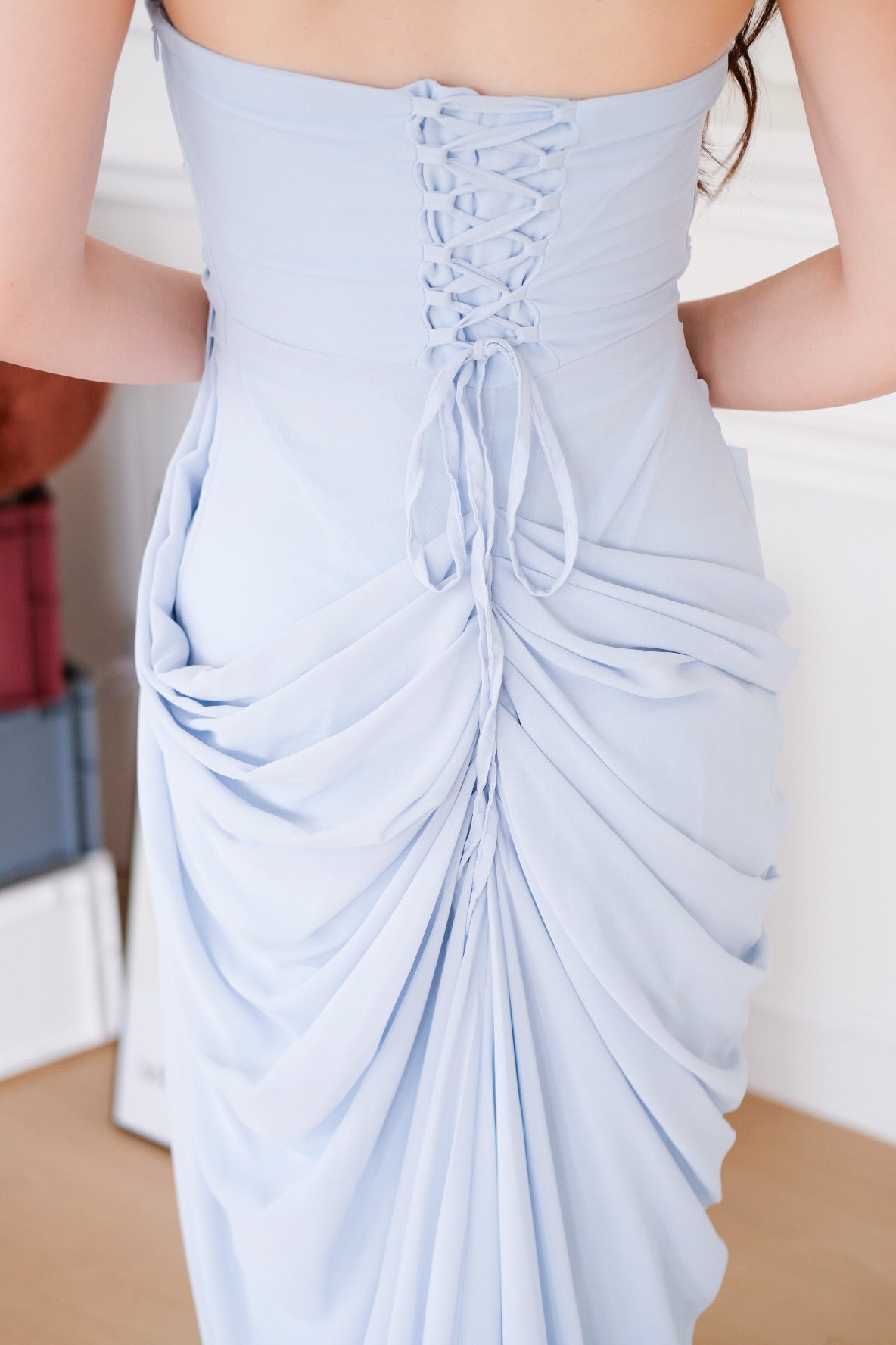 Seraphina Tube Corset Slit Maxi Dress (Pastel Blue)