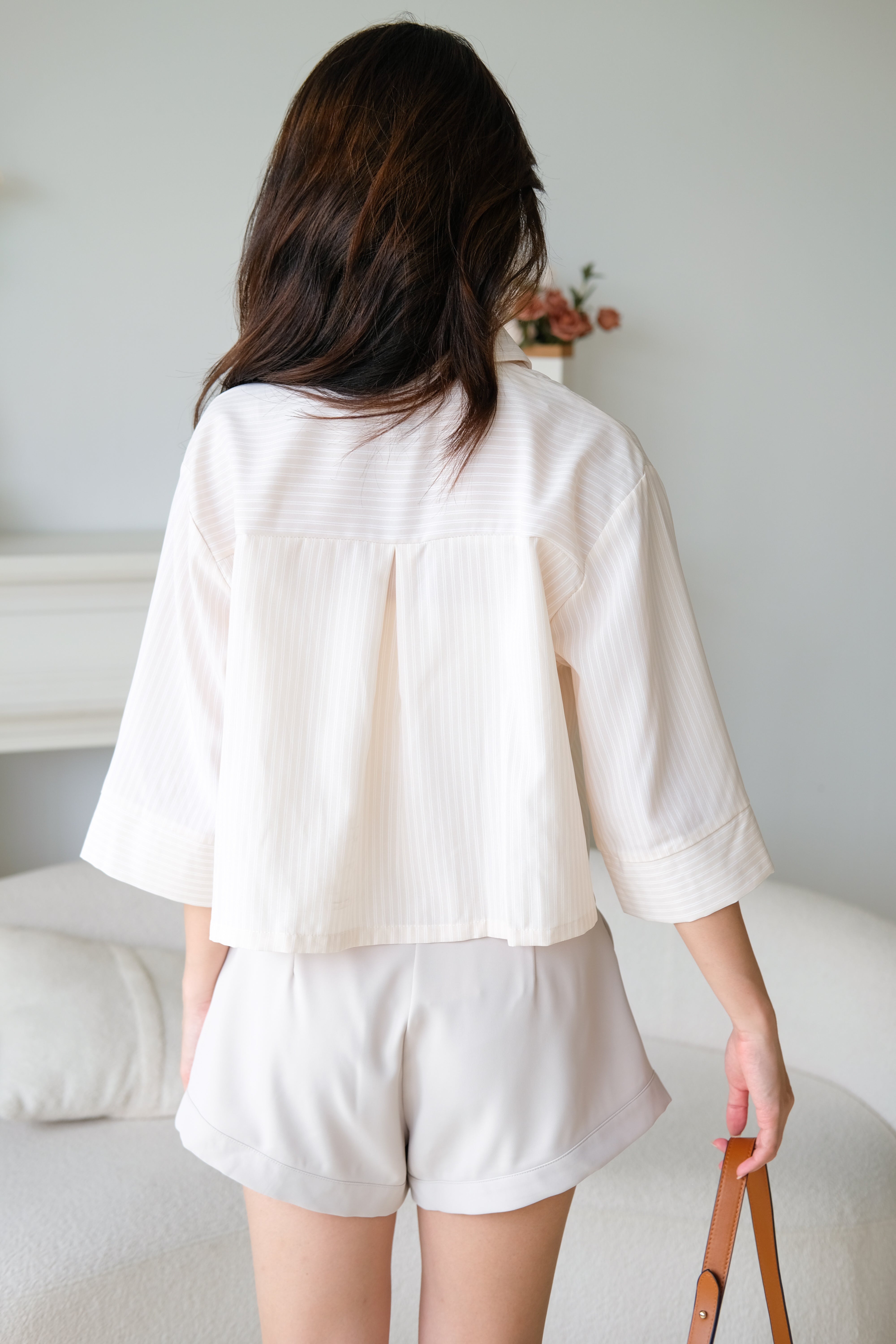Carsen Stripes Oversized Blouse (Beige)