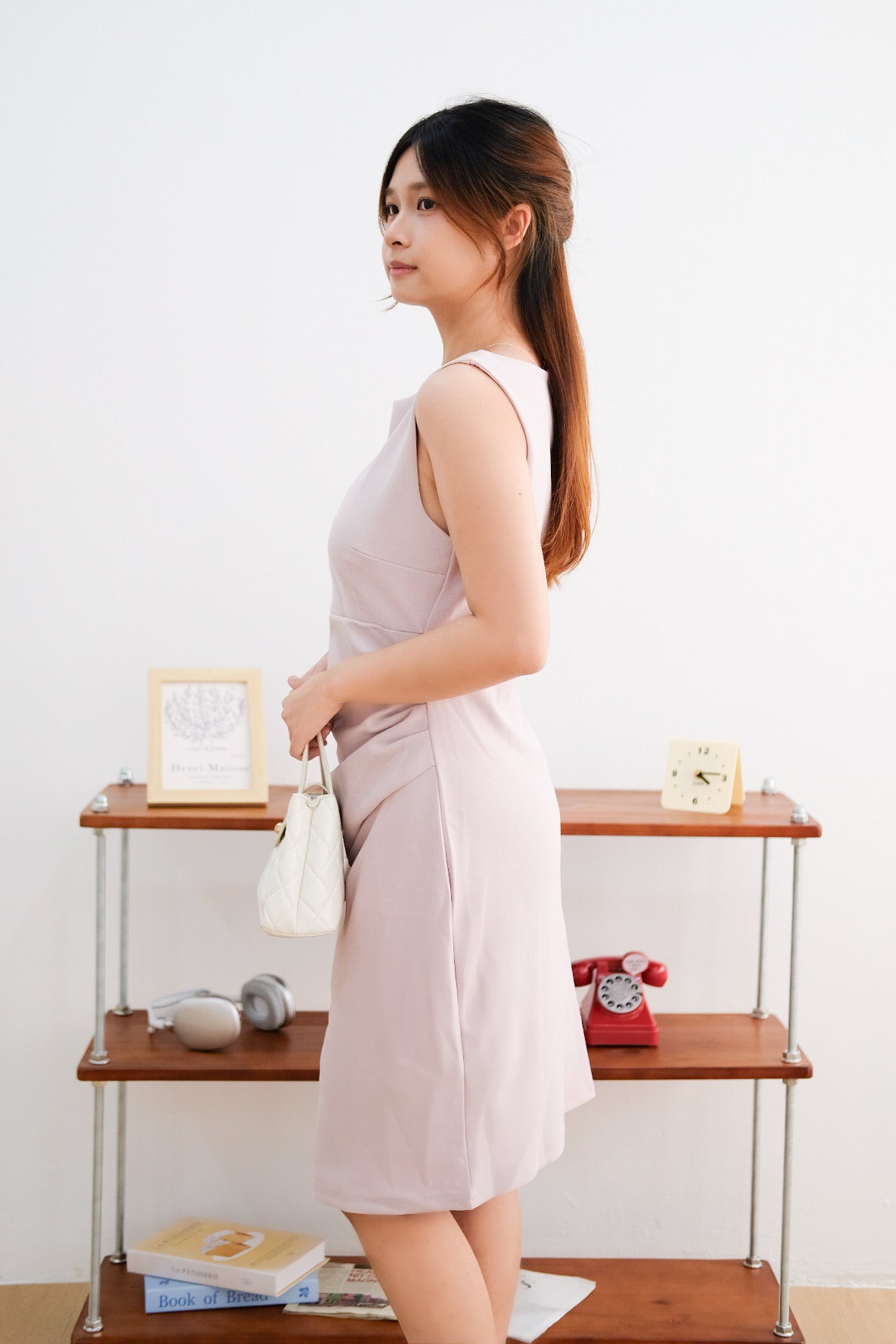 Light Purple Ruched Slim Fit Midi Dress