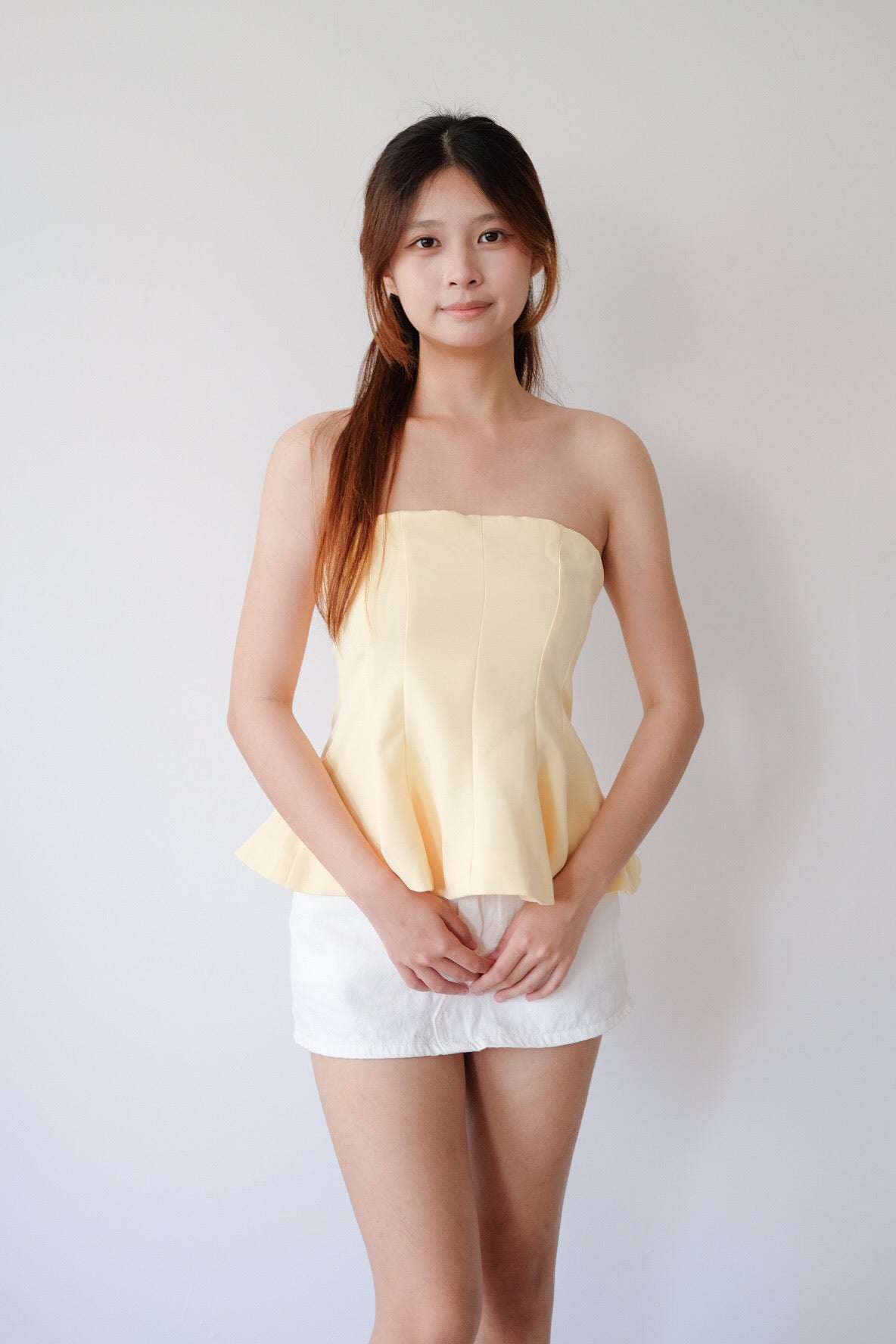 Yellow Tube Ruffle Hem Top