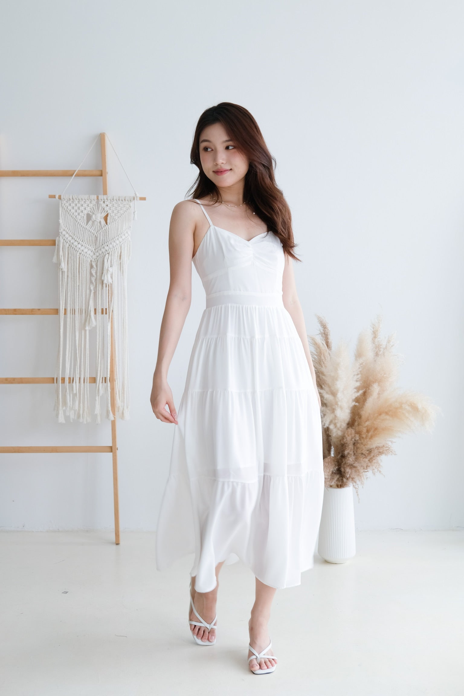 Estella Flowy Tiered Maxi Dress (White)