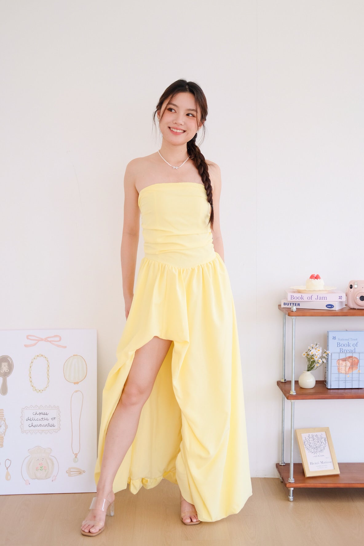 Vianna Asymmetrical Slit Bubble Maxi Dress (Sunshine Yellow)