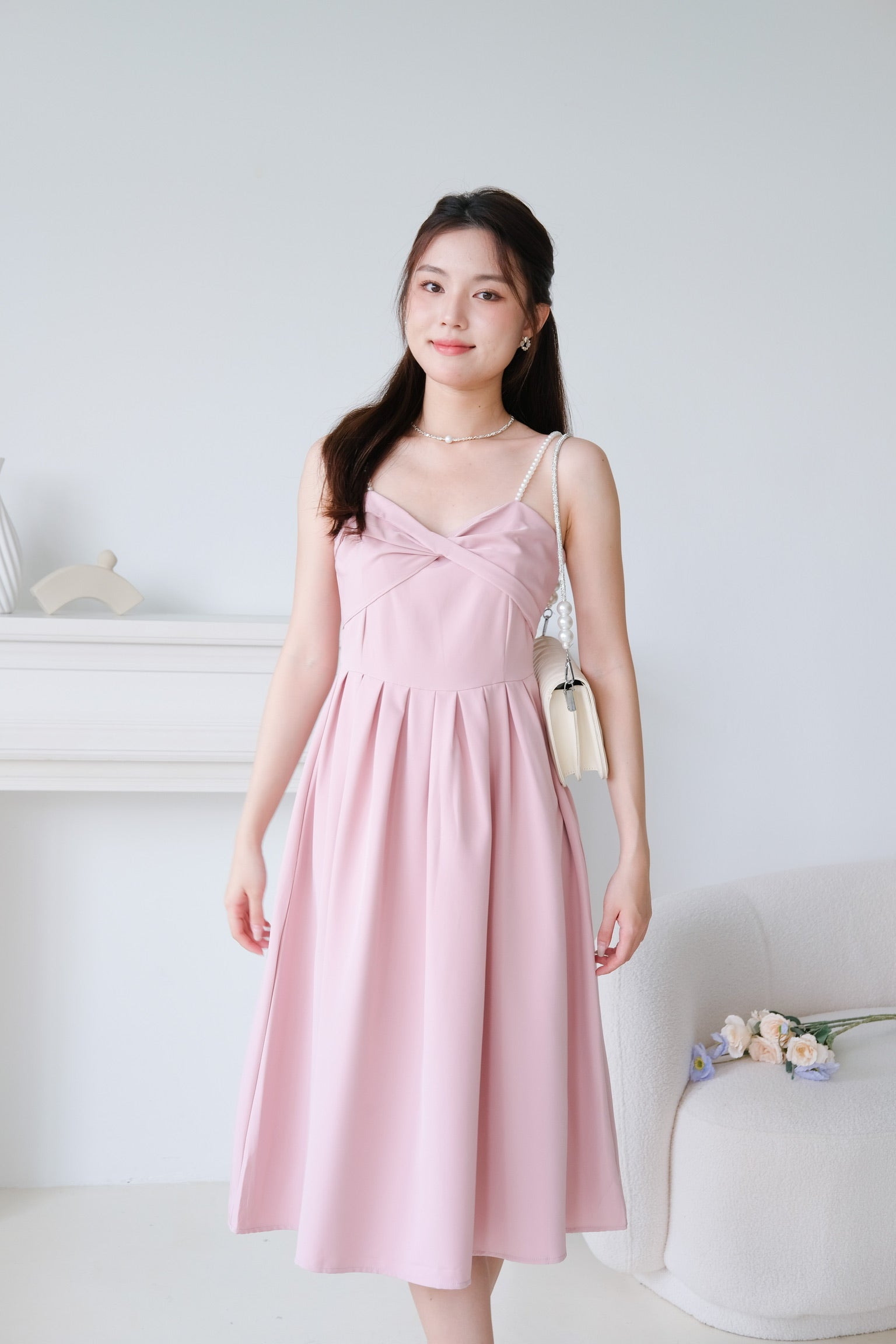 Mia Twist Sweetheart Pearl Midi Dress (Dusty Pink)