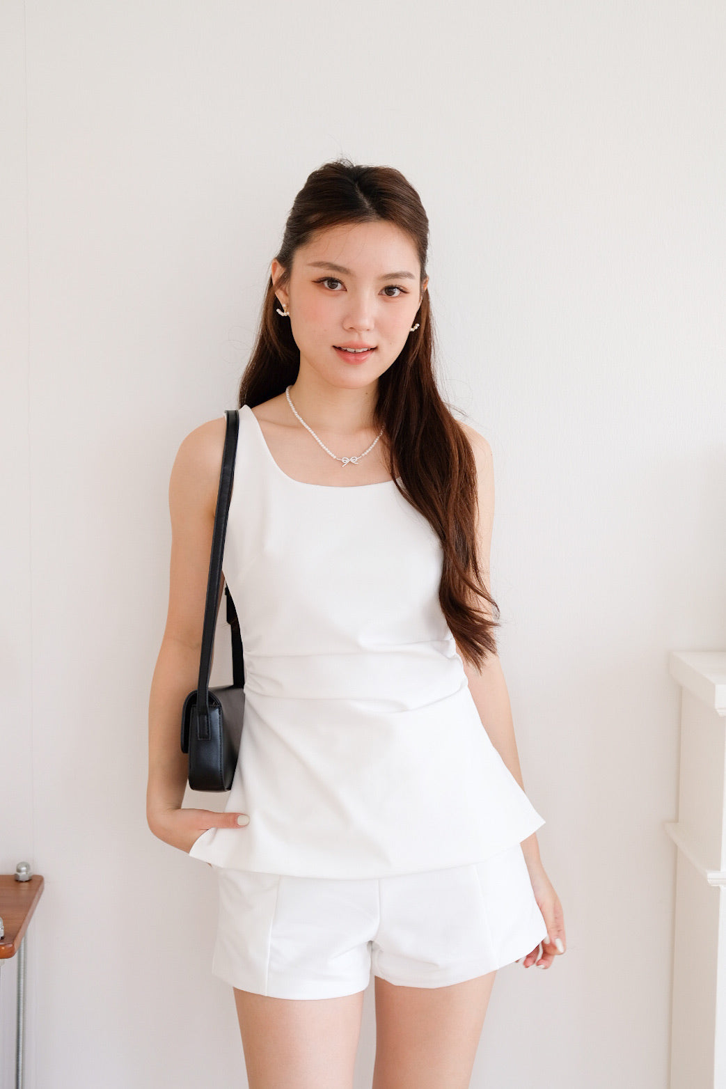 Cooper Ruched Flare Top (White)