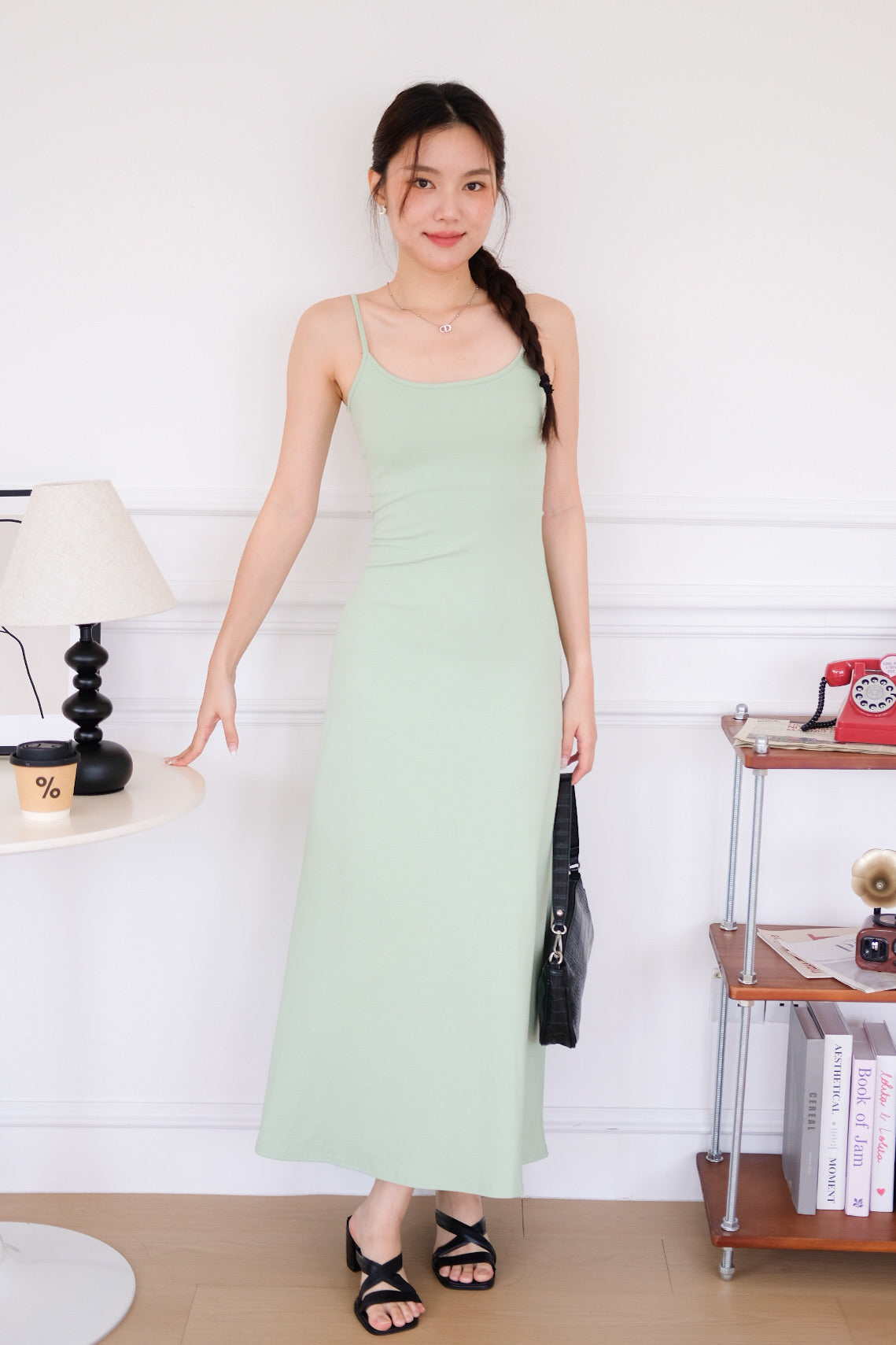 Avery Padded Skater Maxi Dress (Lettuce Green)