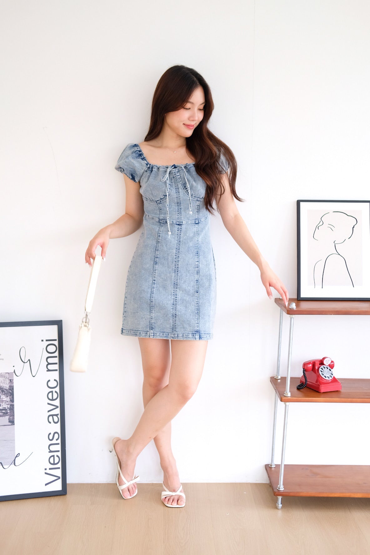 Celeste Ribbon Denim Dress (Light Blue)