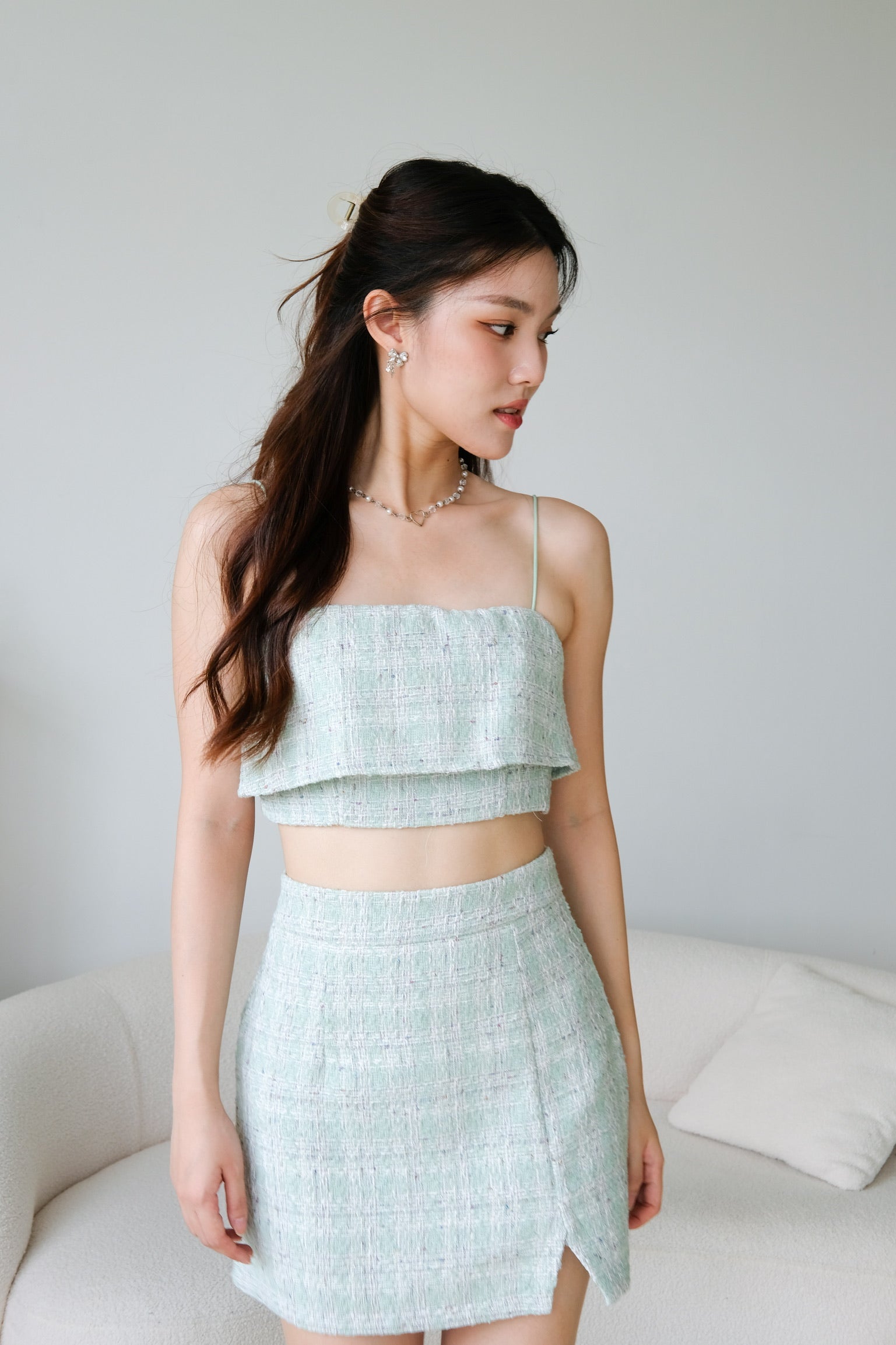 Yujin Overlay Tweed Set (Sage Green)