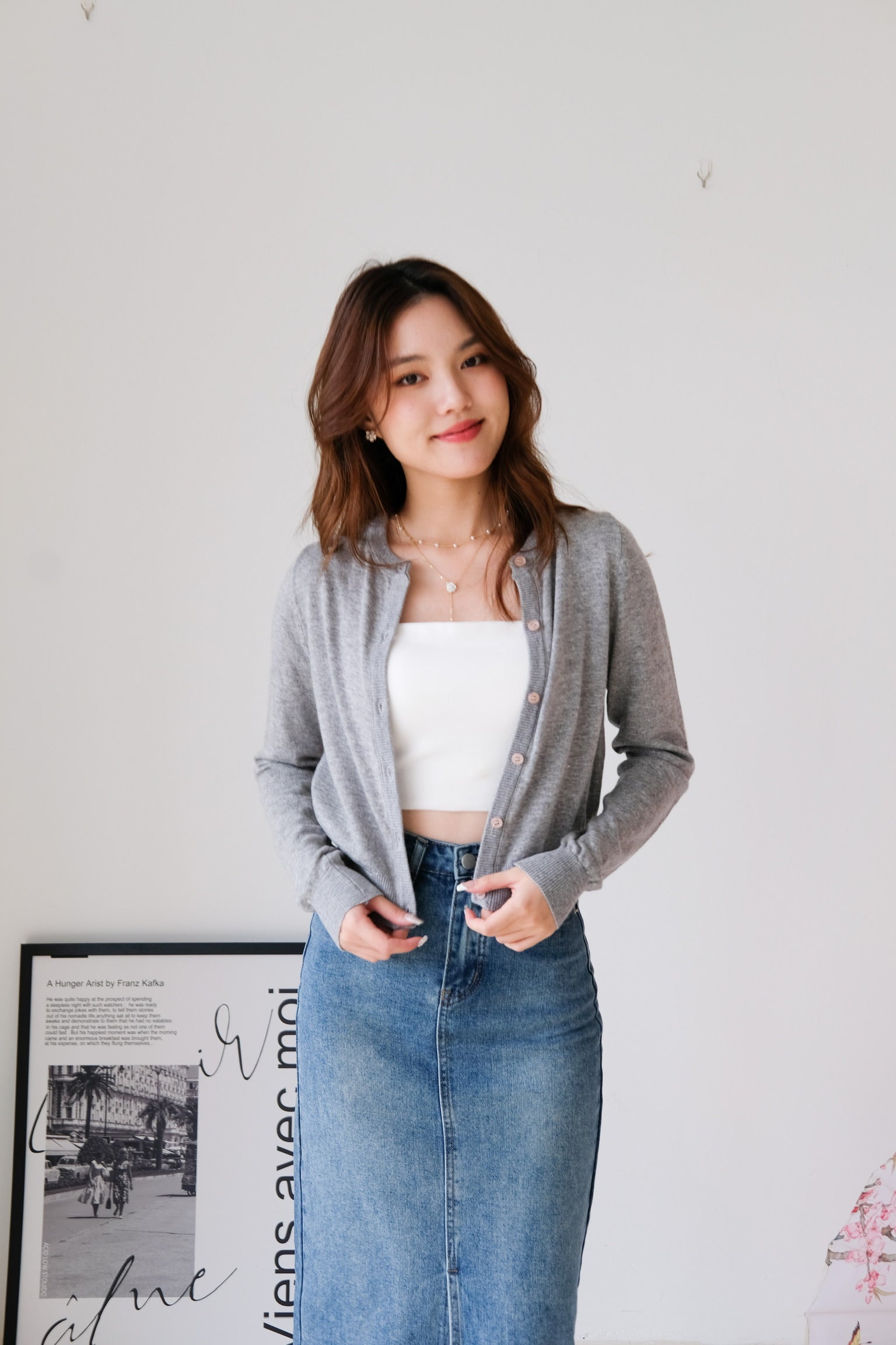 Vynie Cotton Cardigan (Gray)