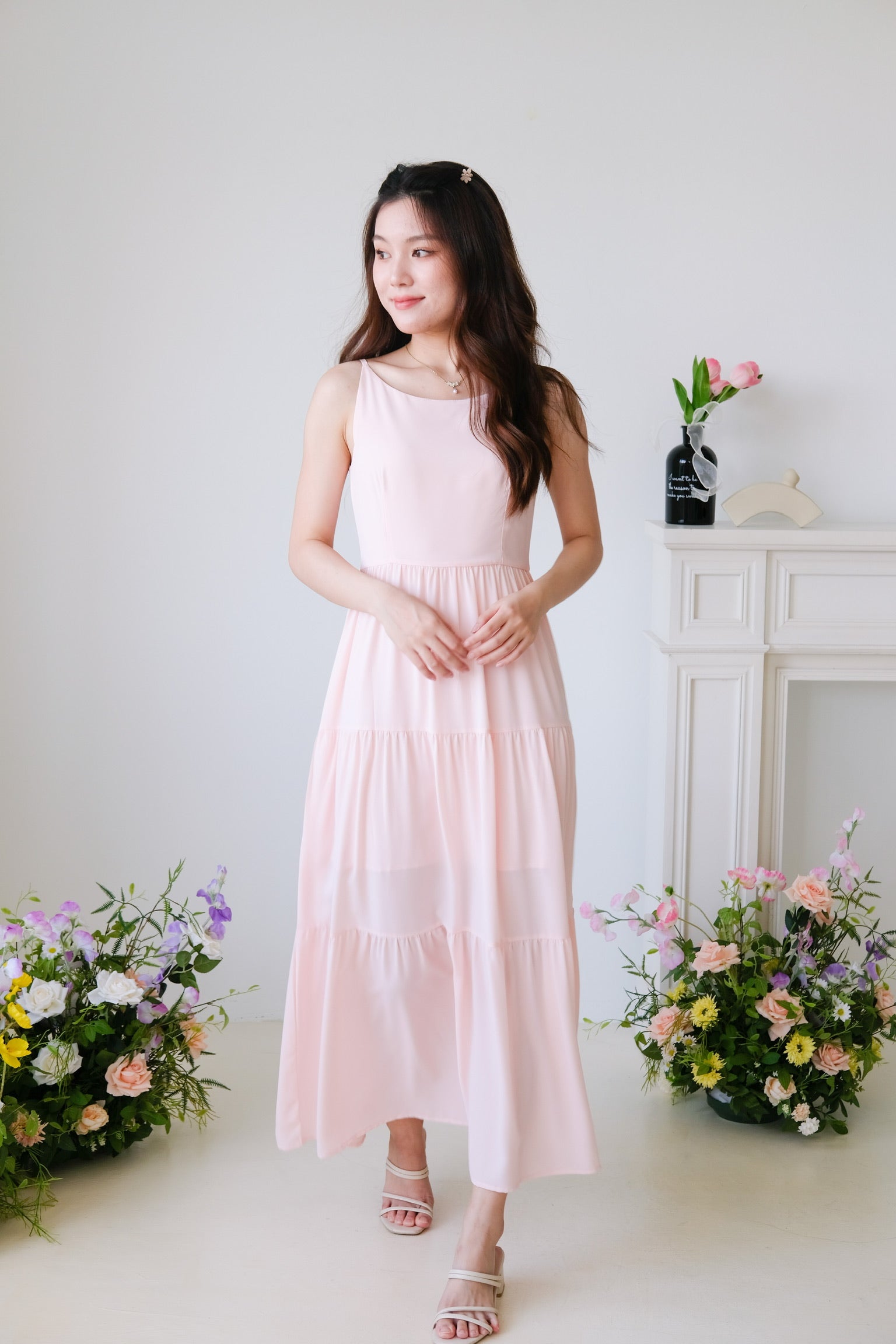 Bernice Boatneck Tiered Maxi Dress (Peach Pink)