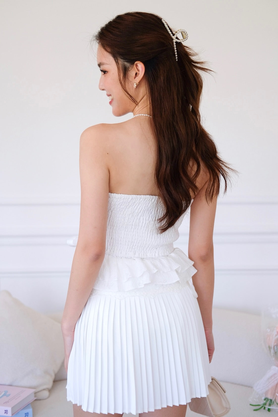 Cora Brocade Ribbon Tube Top (White)