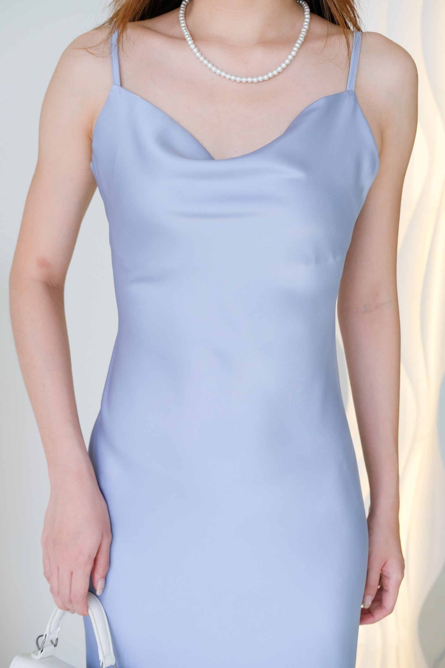 Elara Draped Satin Slip Dress (Frost Blue)