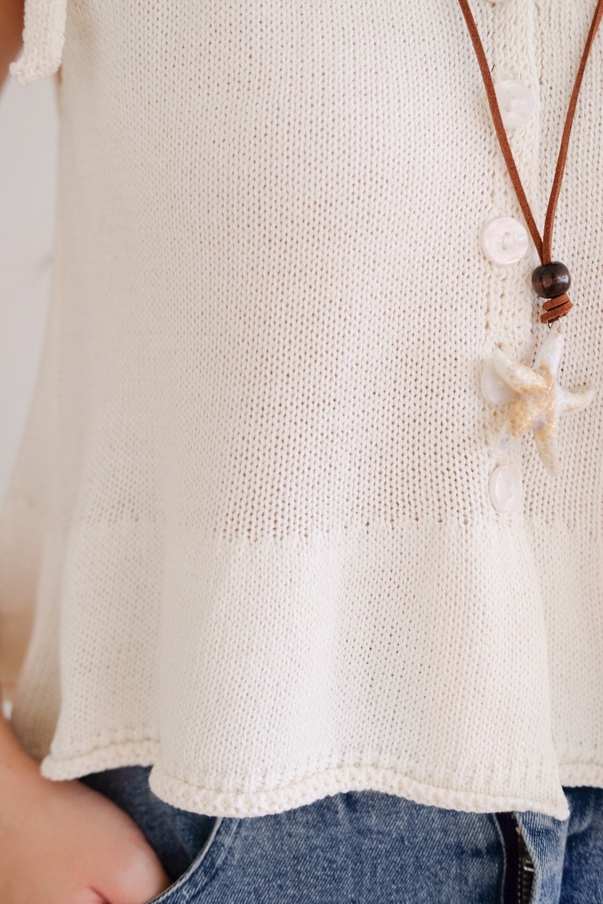 Gracie Self Tie Button Knit Top (Cream)