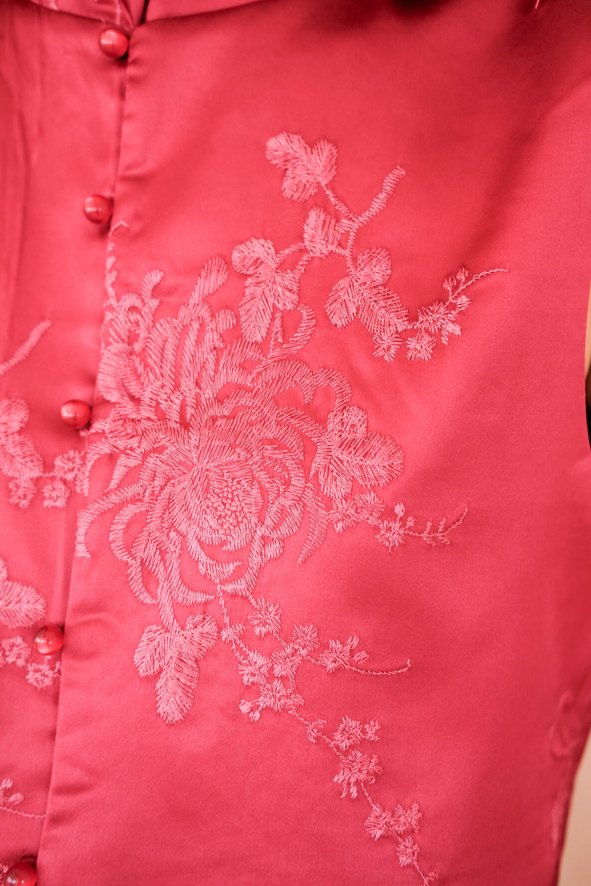 宋 Song Satin Cheongsam Vest Top (Wine)