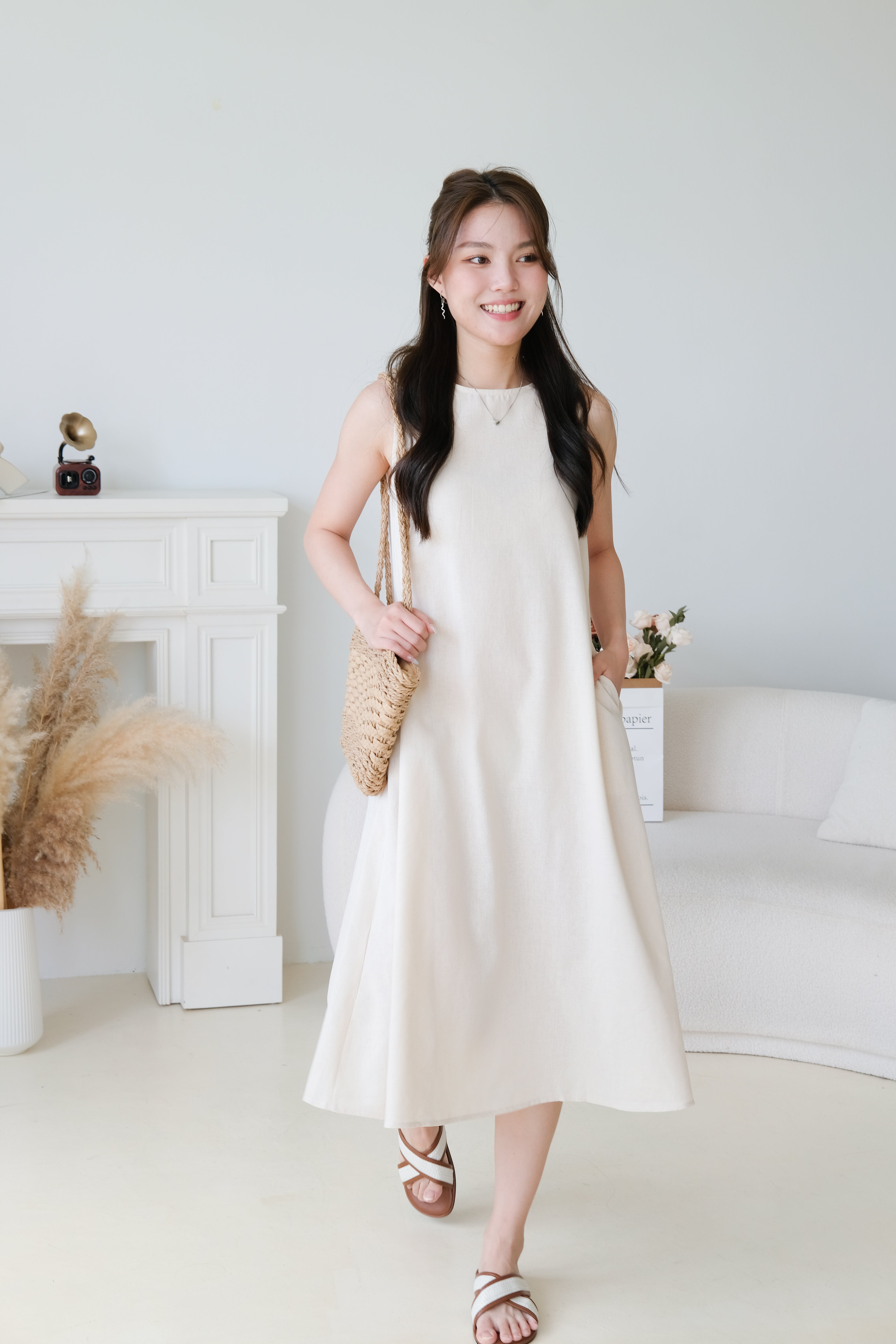 Cara Muji Column Loose Dress (Oat Beige)