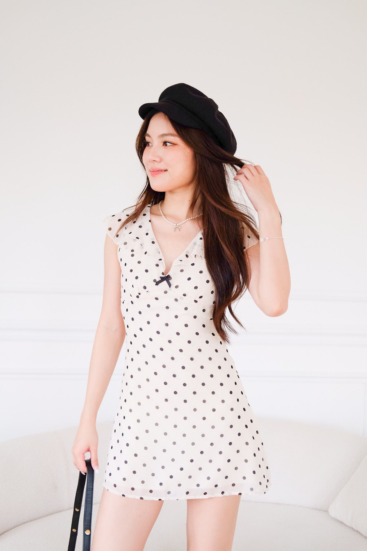 Viola V Neck Polka Dot Dress (White)