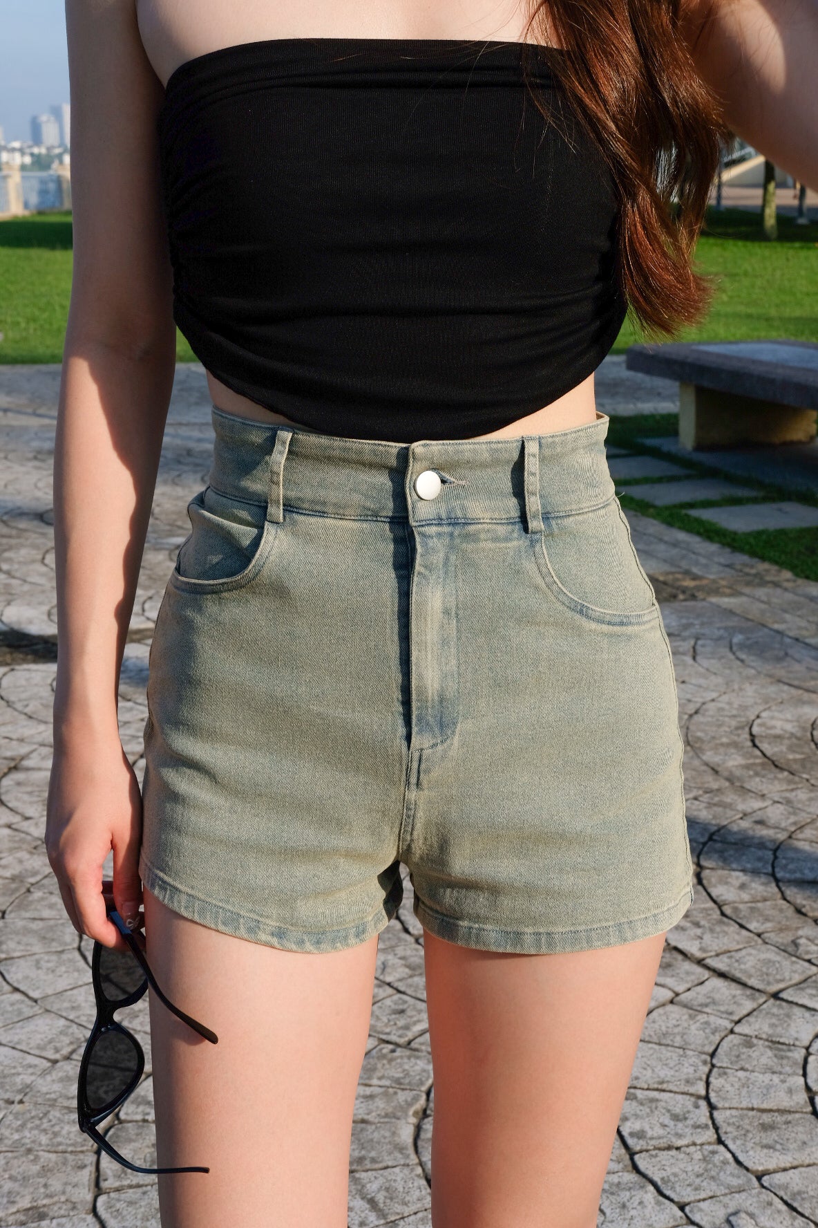 Absolute Denim High Waist Shorts (Salt Blue)