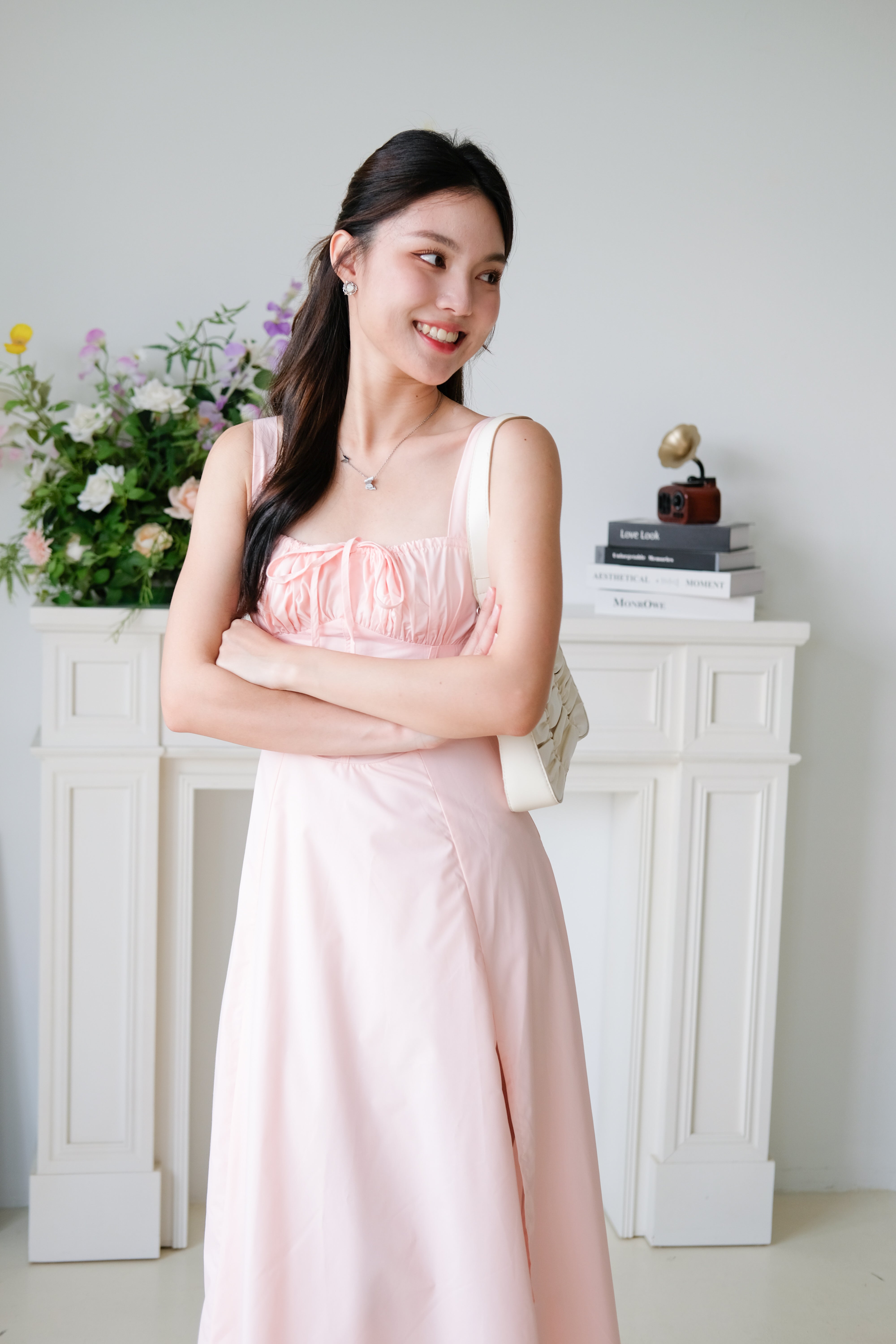 Claire Ruched Slit Midaxi Dress (Berry Pink)