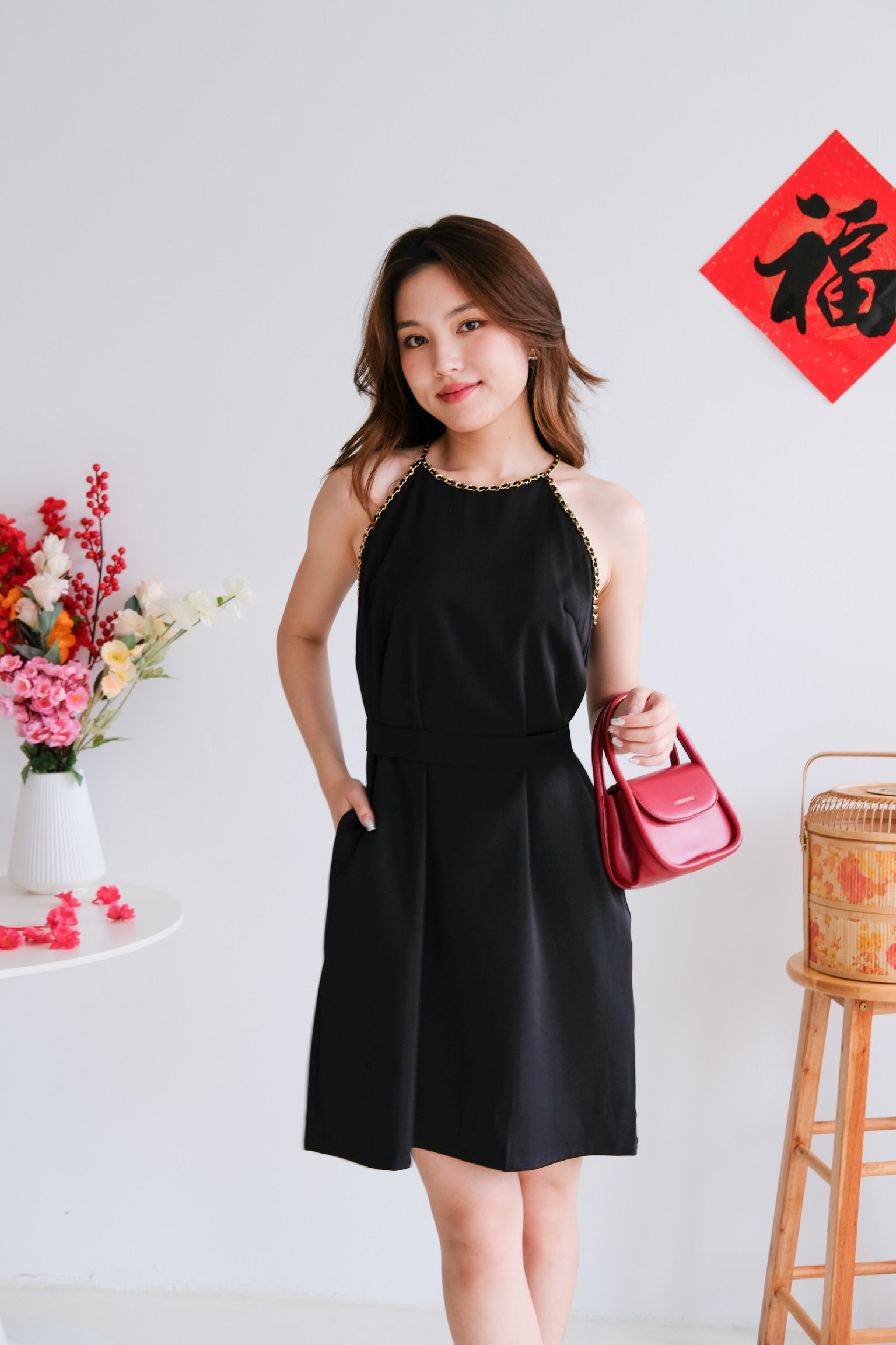 Raine Halter Loose Dress (Black)