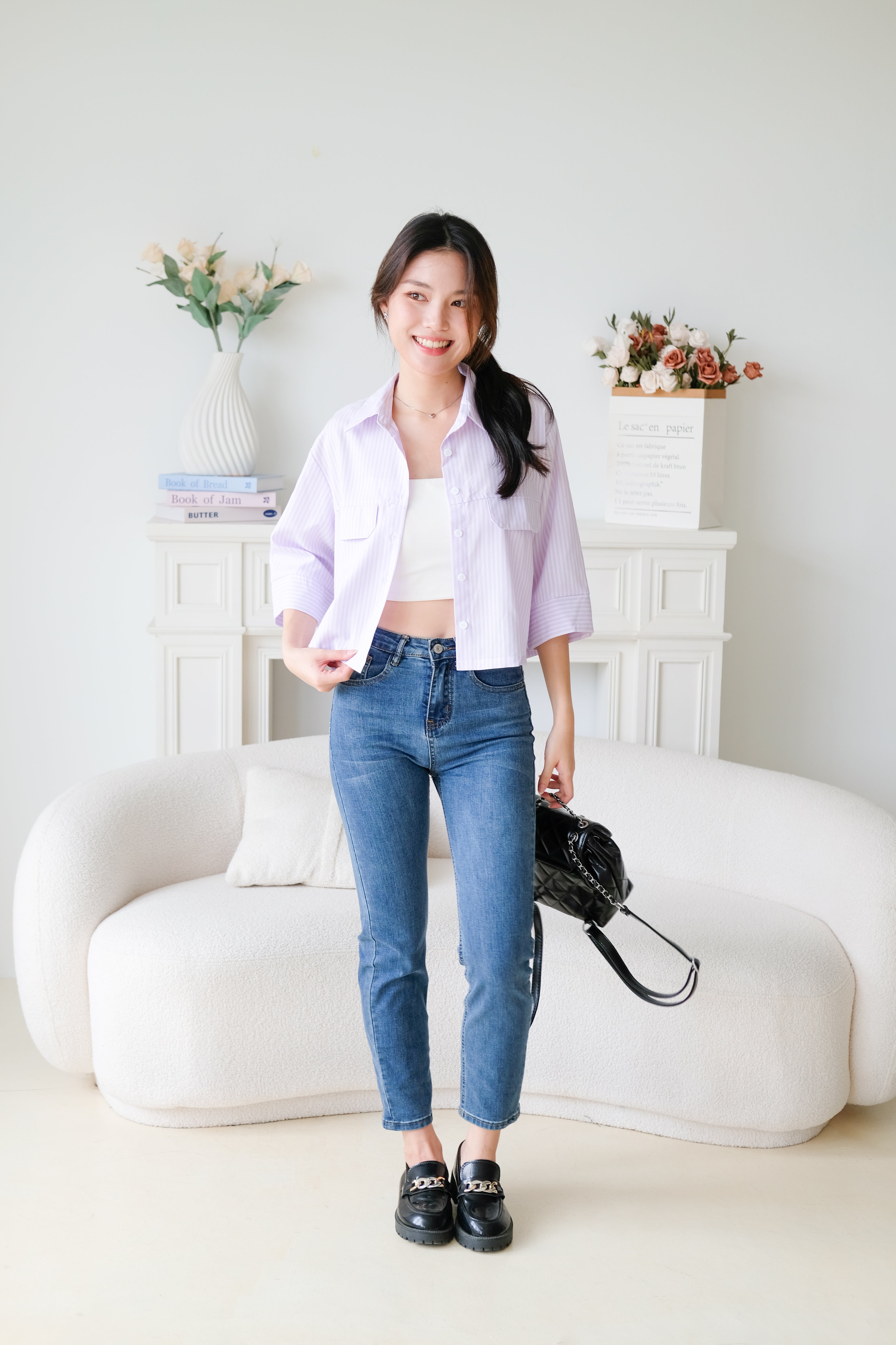 Carsen Stripes Oversized Blouse (Lilac)