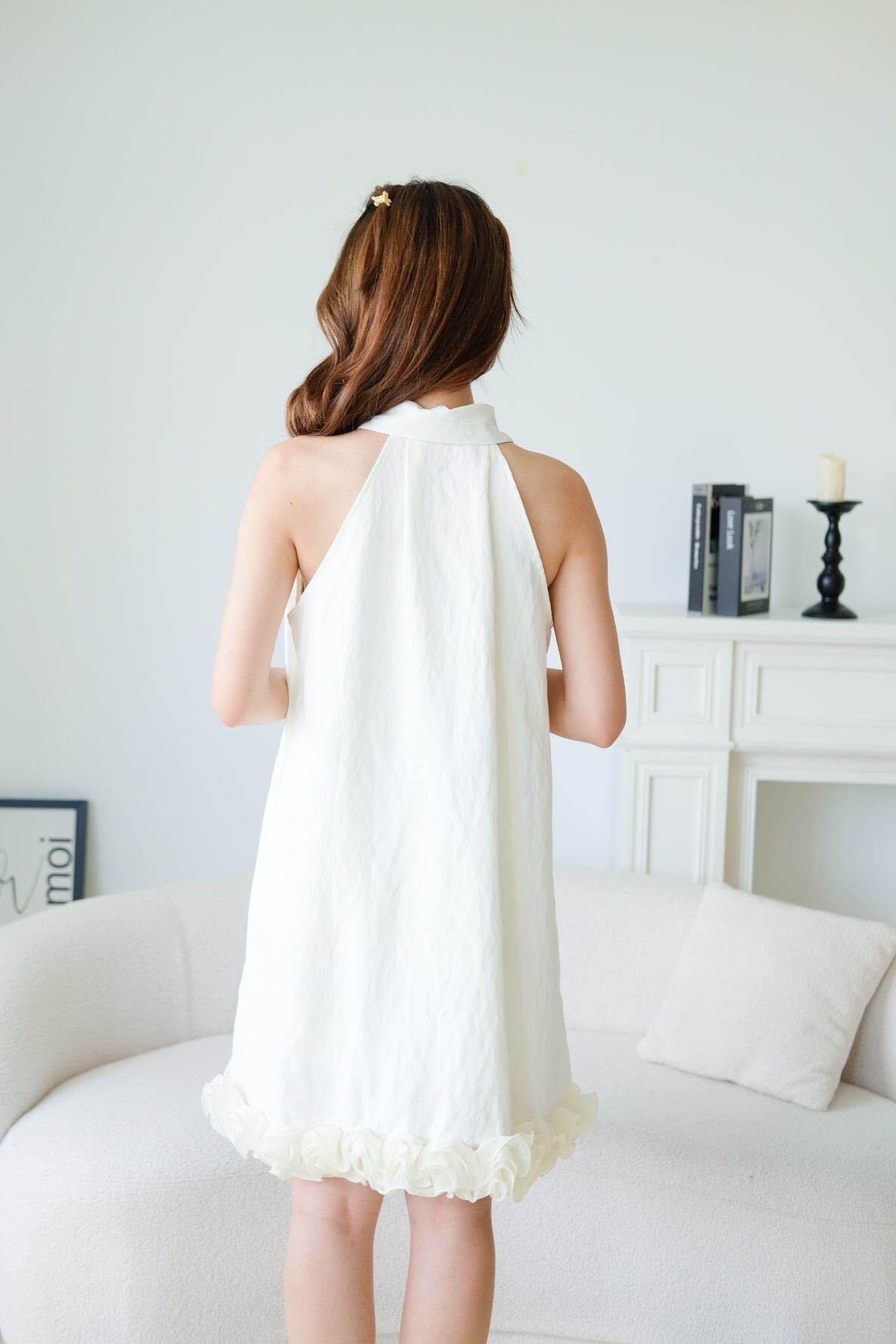 Natasha Collared Ruffle Loose Dress (Cream)