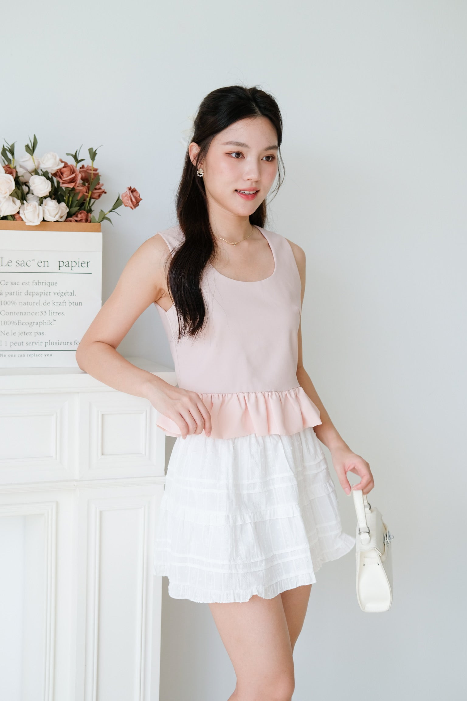 Vivara Ruffle Peplum Crop (Baby Pink)
