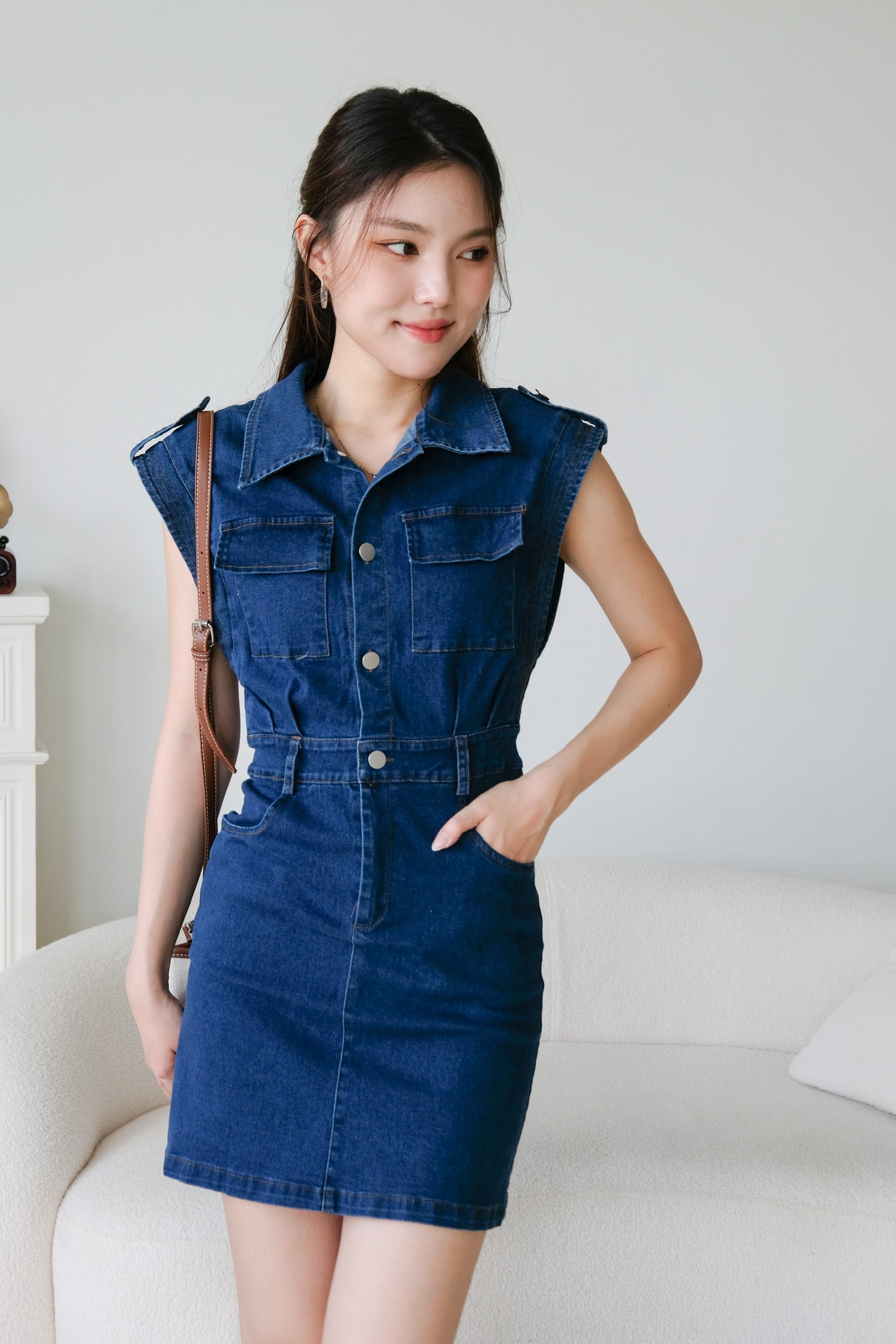 Colette Collared Denim Dress (Dark Blue)