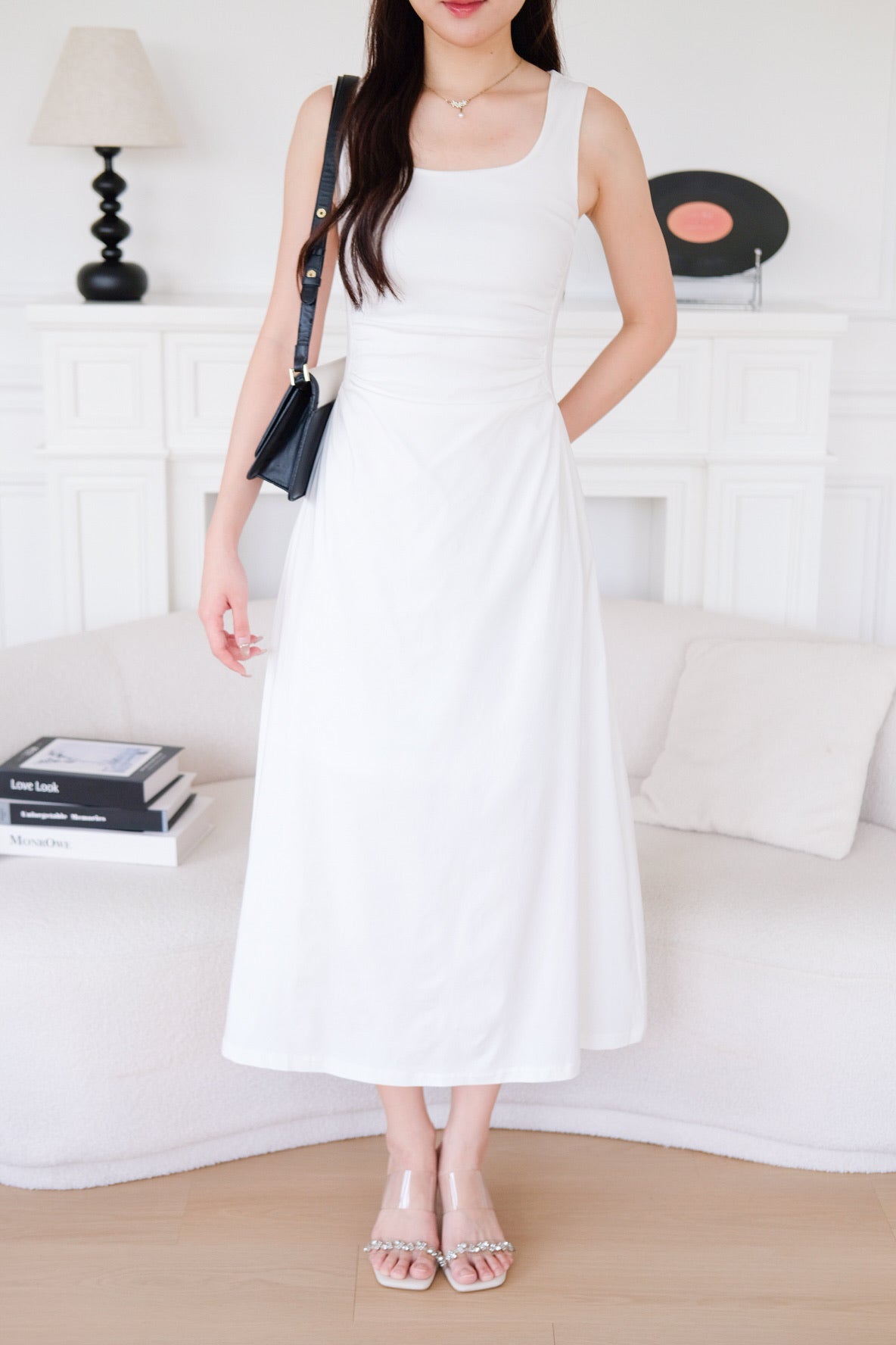 Bernice Cinch Waist Maxi Dress (White)