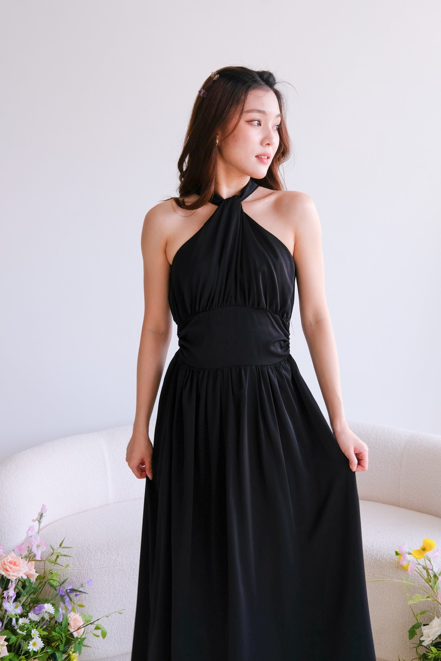 Fiona Halter Flare Maxi Dress (Black)