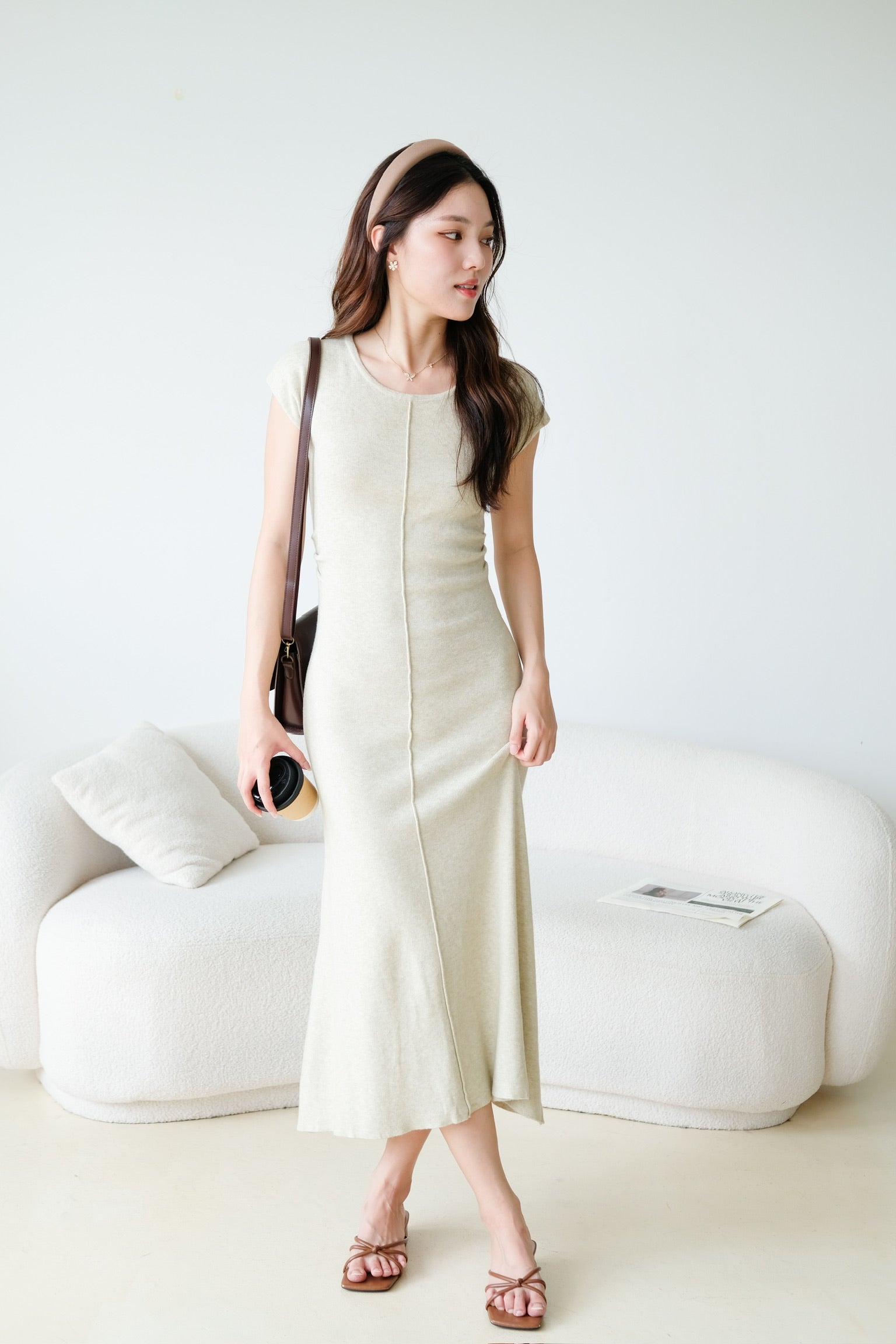 Samantha Crew Neck Knit Maxi Dress (Wheat Beige)