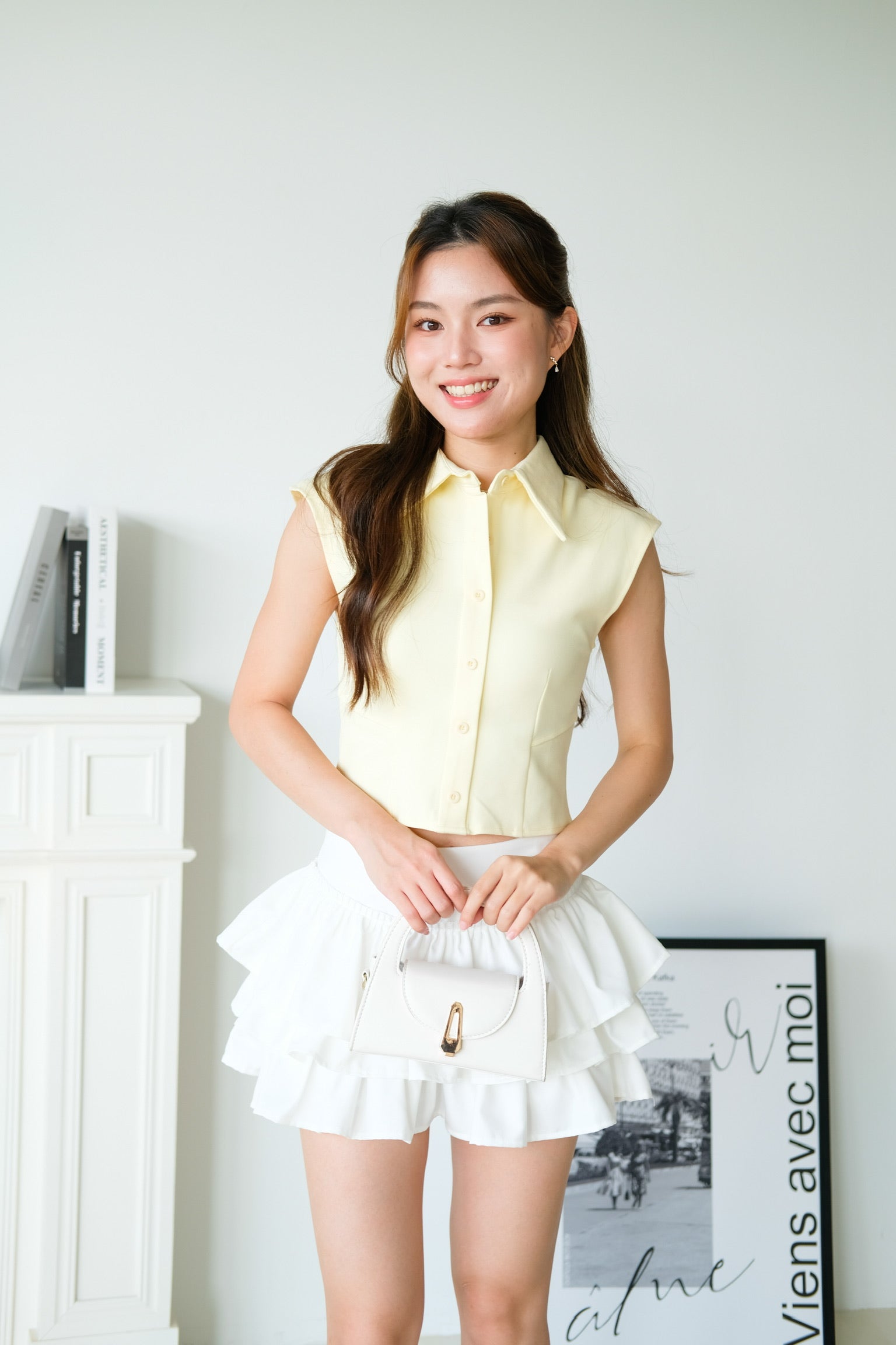 Esme Collared Cropped Top (Yellow)
