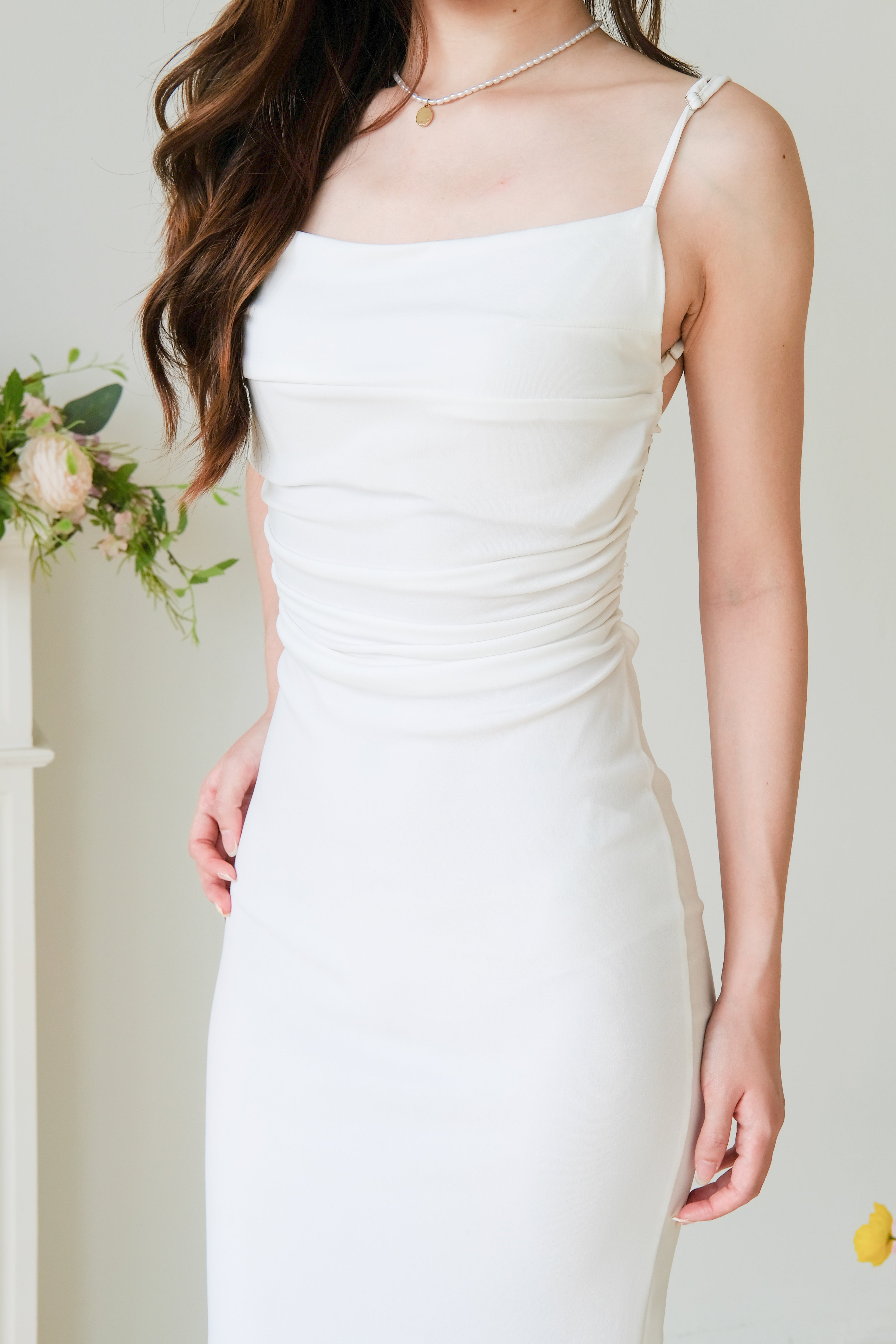 Xena Bareback Bodycon Dinner Dress (White)