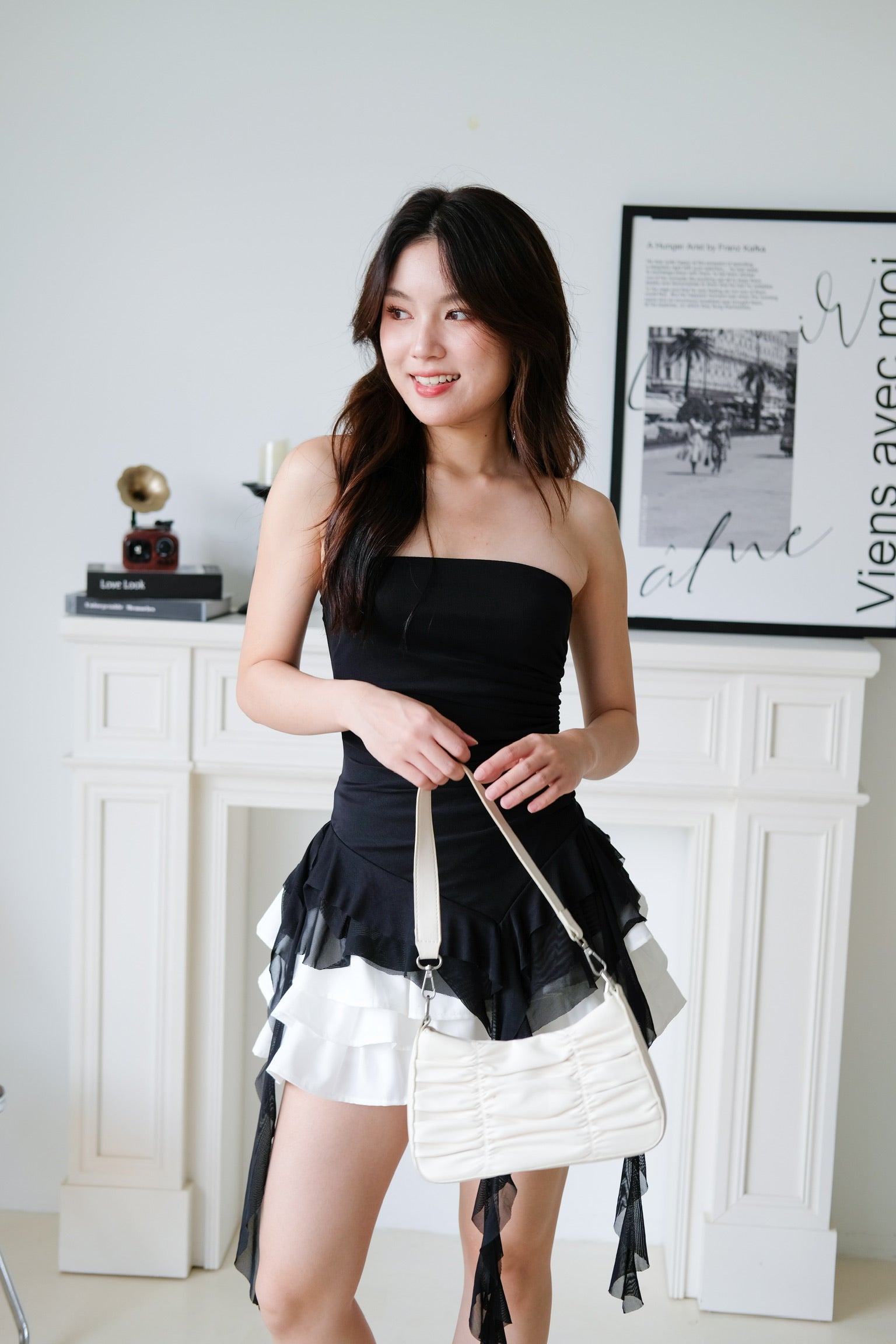 Sona Ruffle Assymetrical Tube Top (Black)