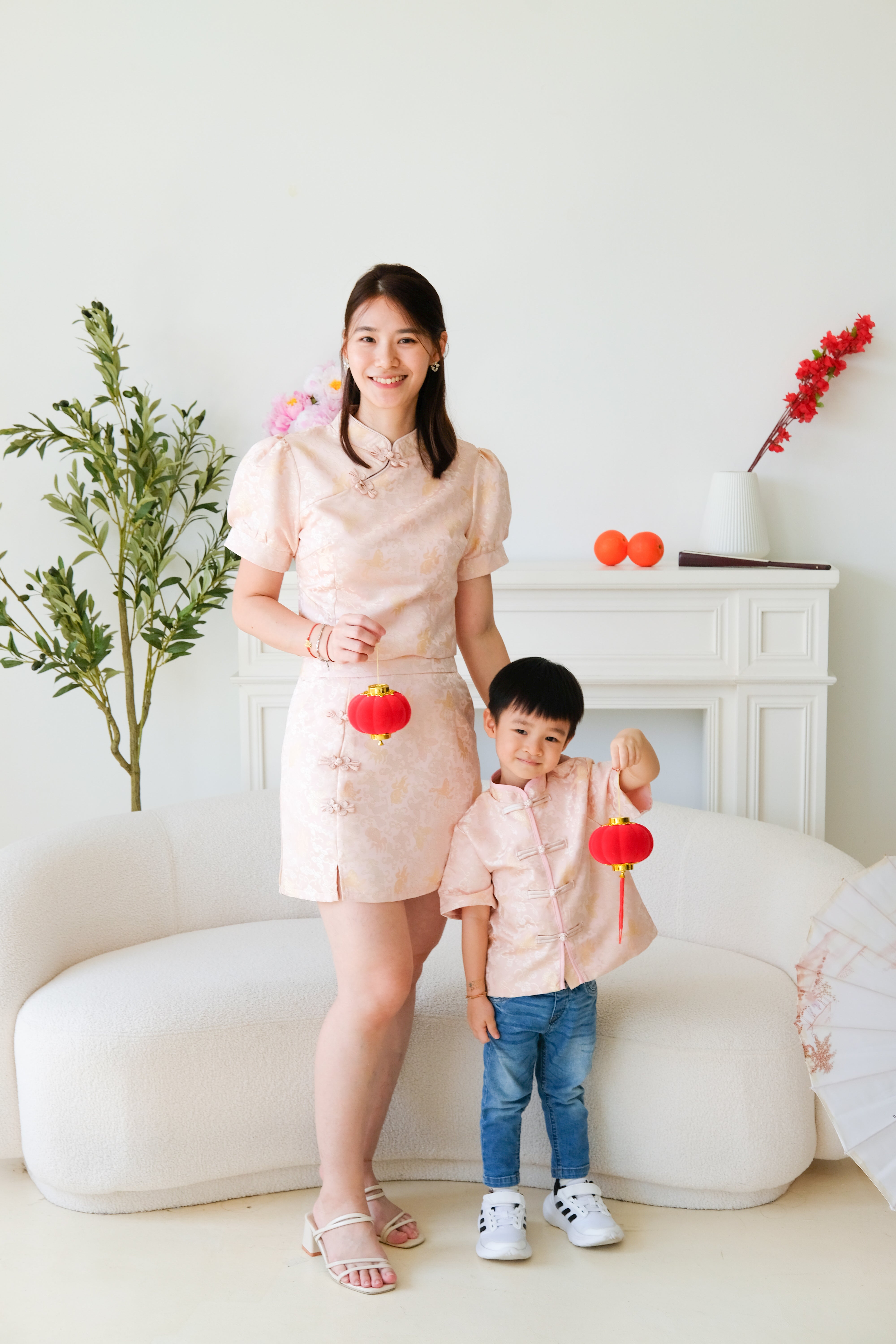 Yu Modern Cheongsam Set (Champagne Pink)