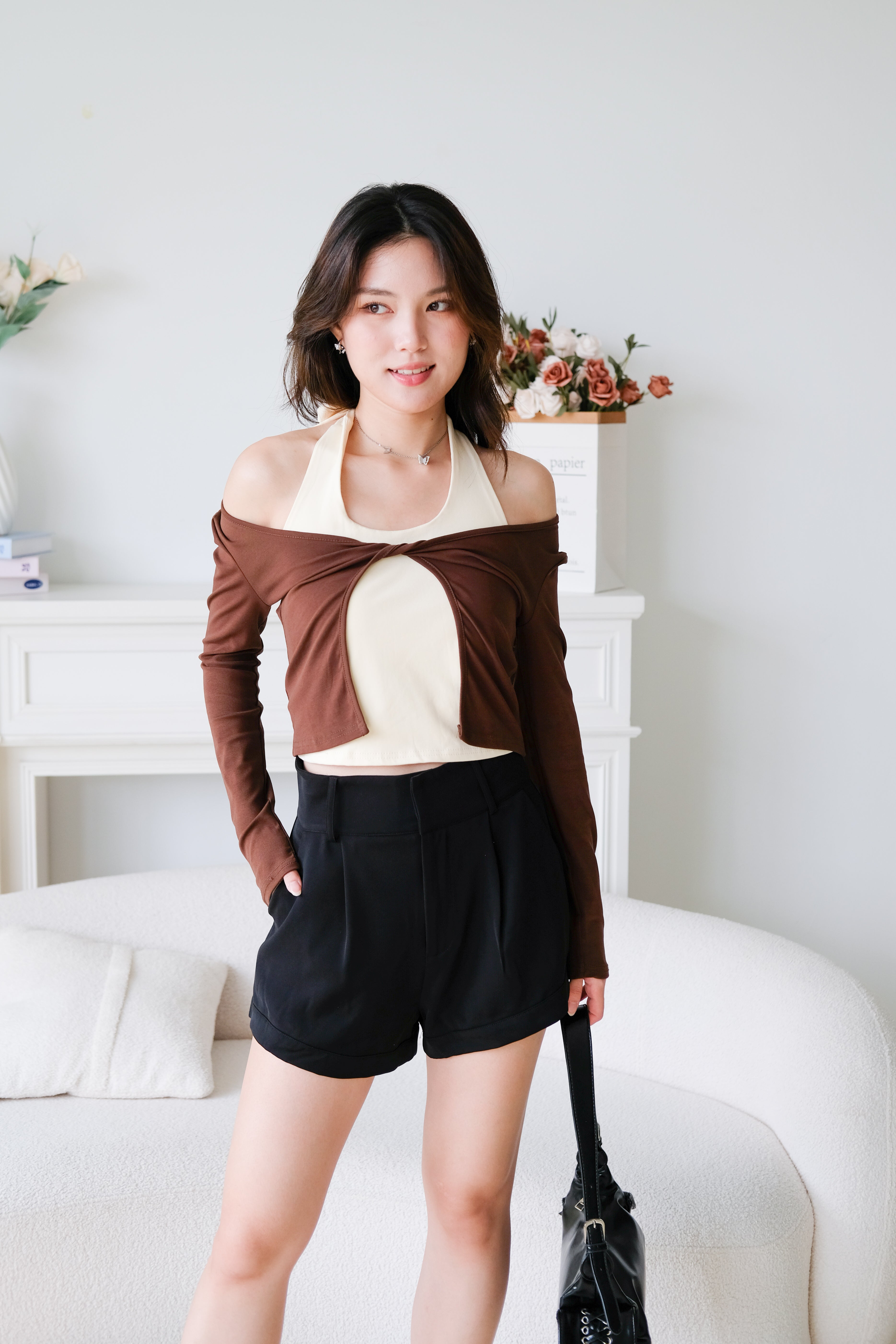 Bonnie Halter Cardigan Set (Mocha)
