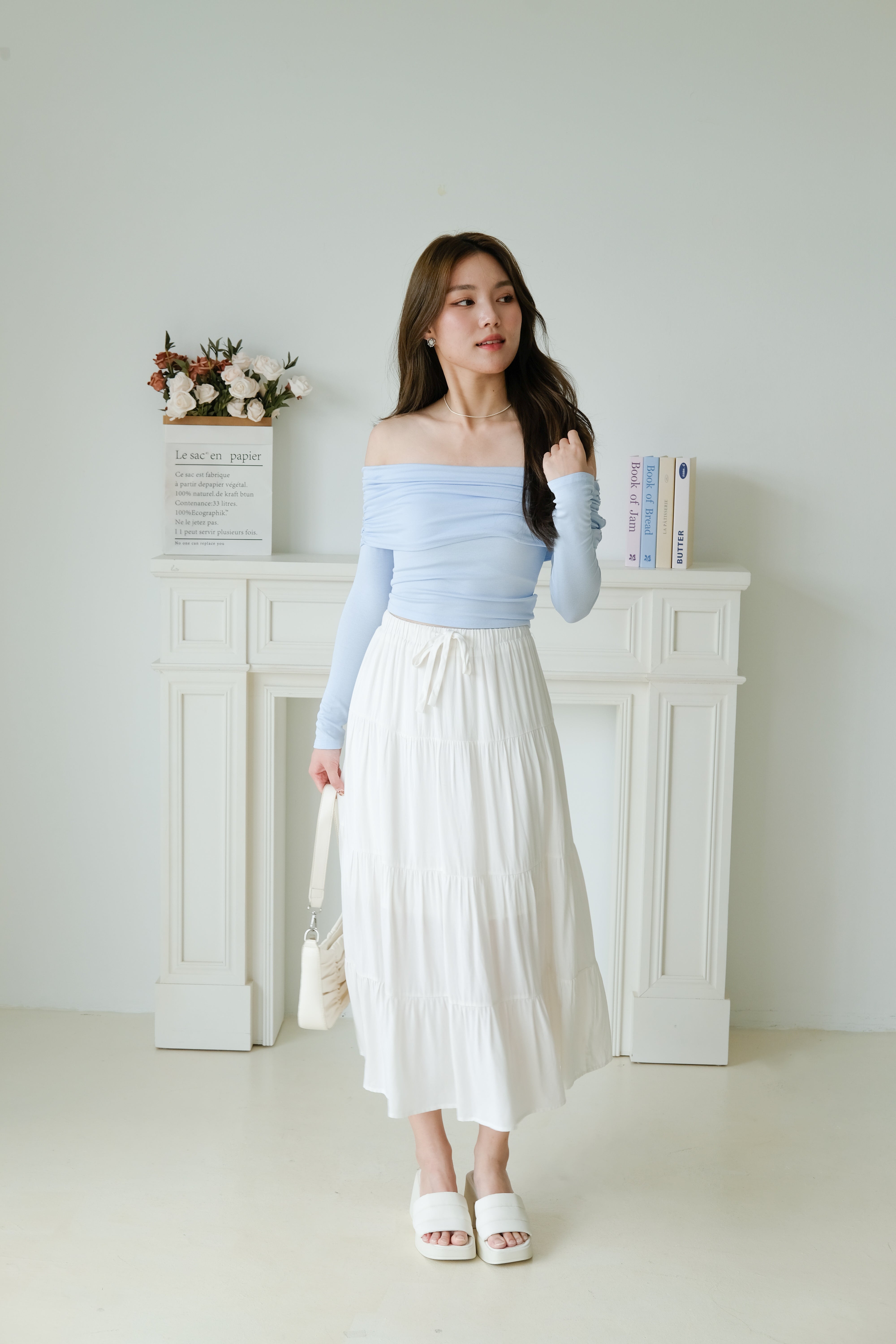 Juliette Overlap Off Shoulder Top (Baby Blue)