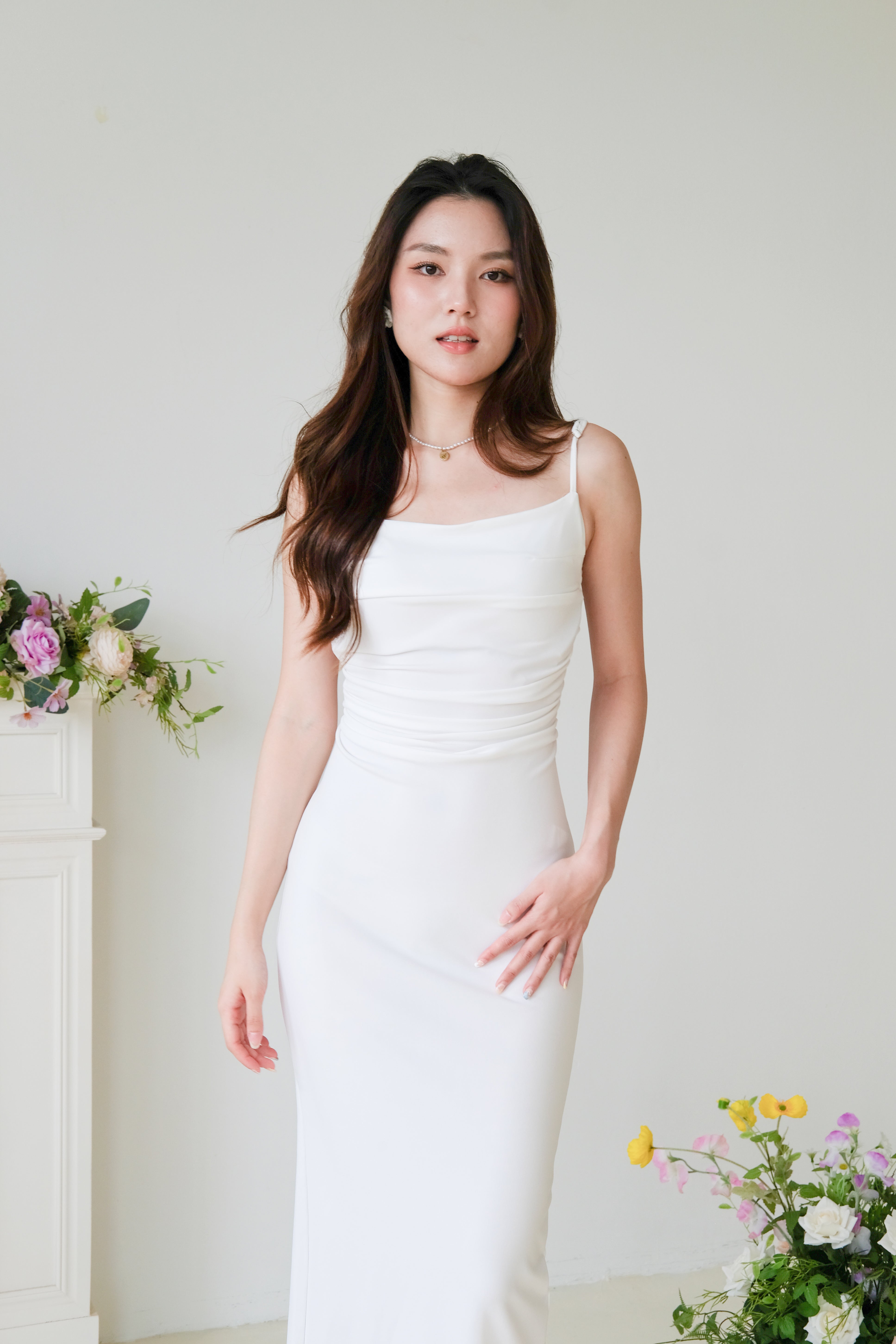 Xena Bareback Bodycon Dinner Dress (White)