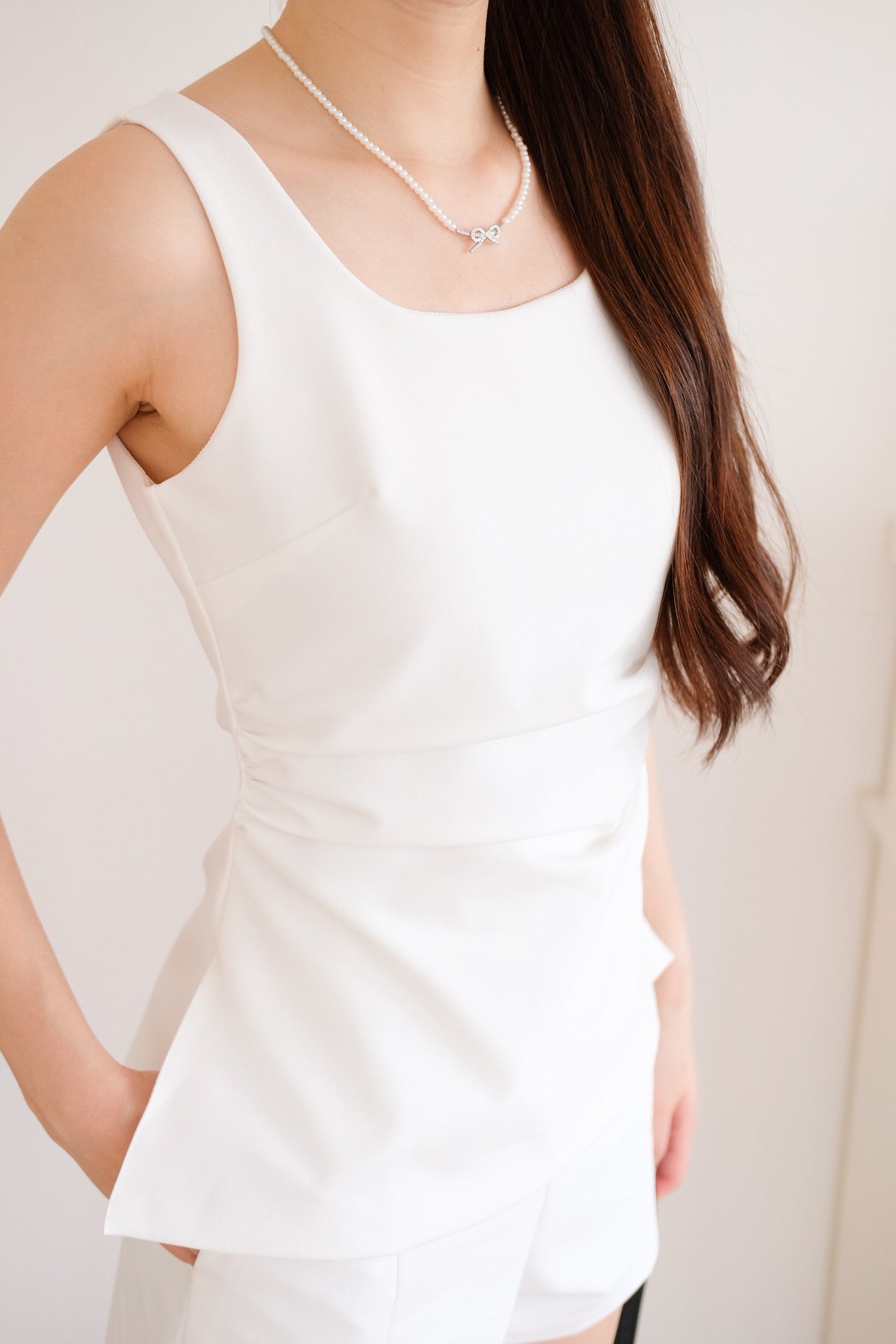 Cooper Ruched Flare Top (White)