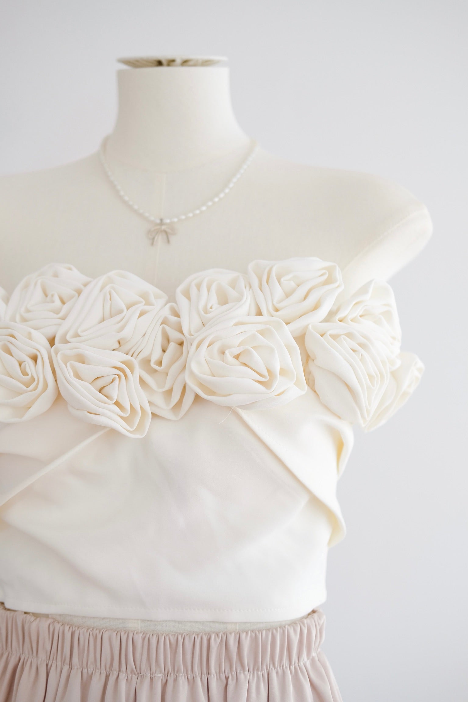 Cream Off-Shoulder 3D Floral Tube Top