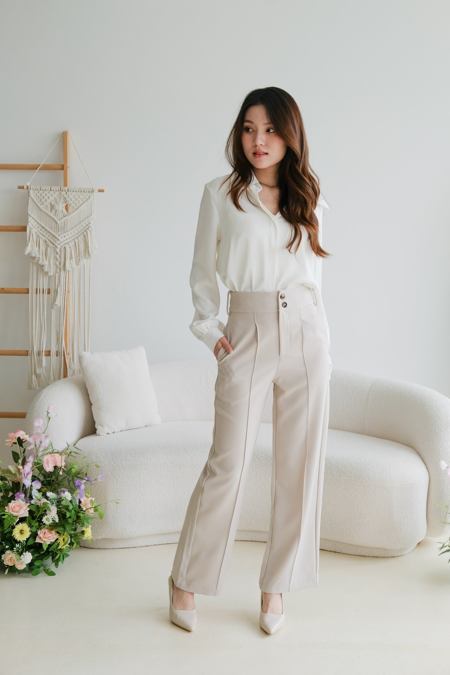 Mabel Belted Culottes Pants (Beige)