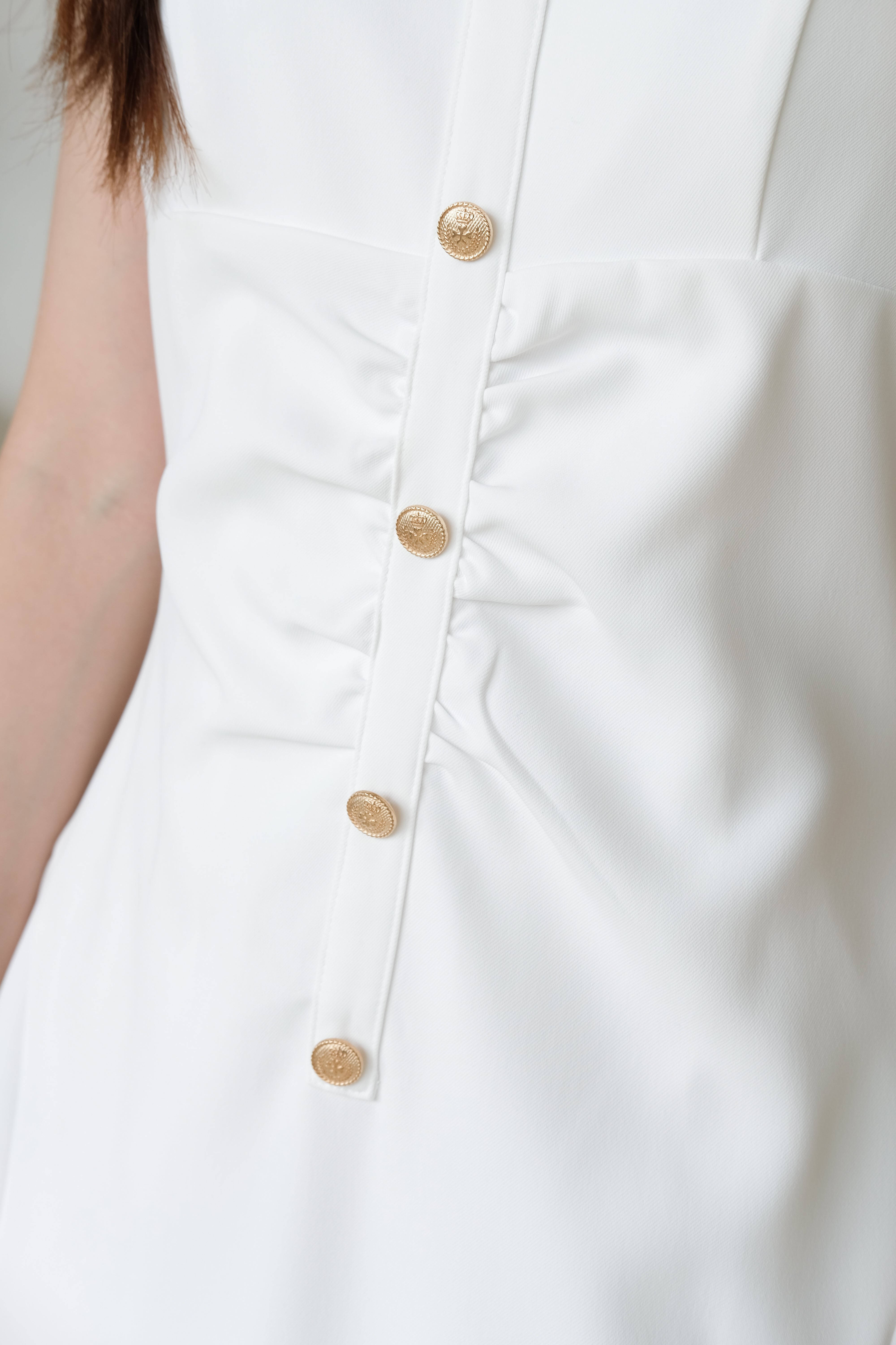 Kailey Vintage Button Dress (White)