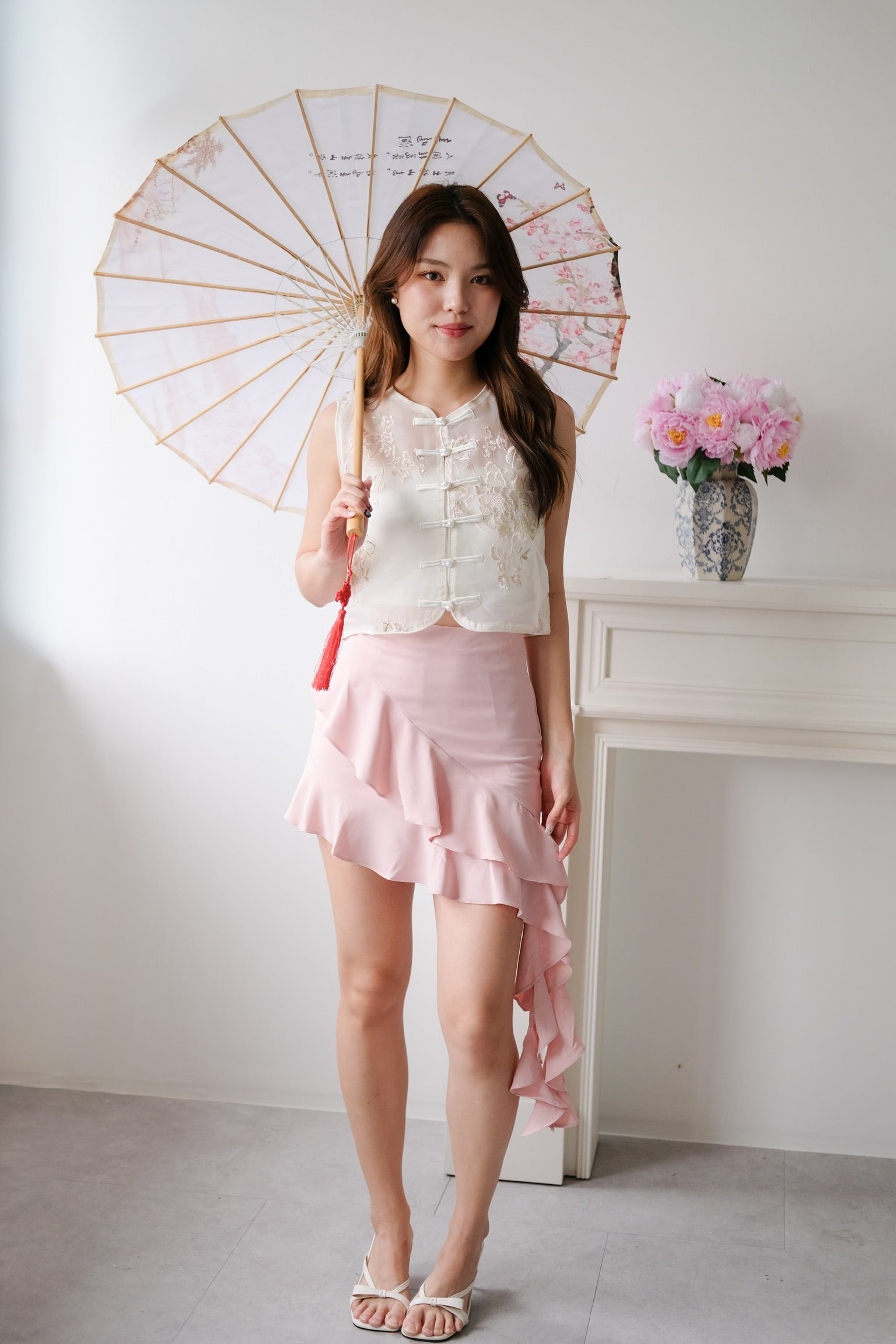 Yun He Sheer Organza Vest (Cream Pink)
