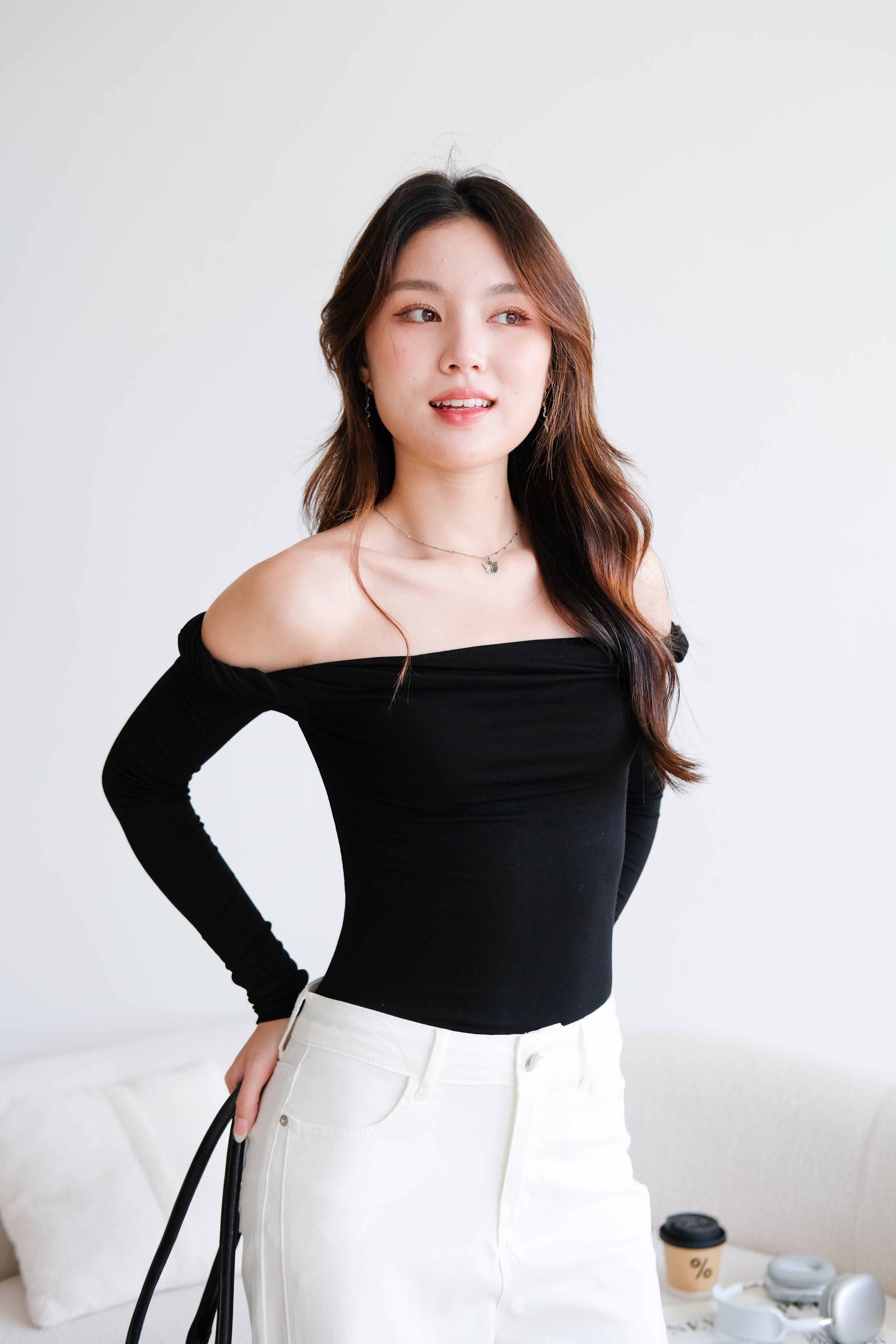 Level Up Twist Off Shoulder Top (Black)