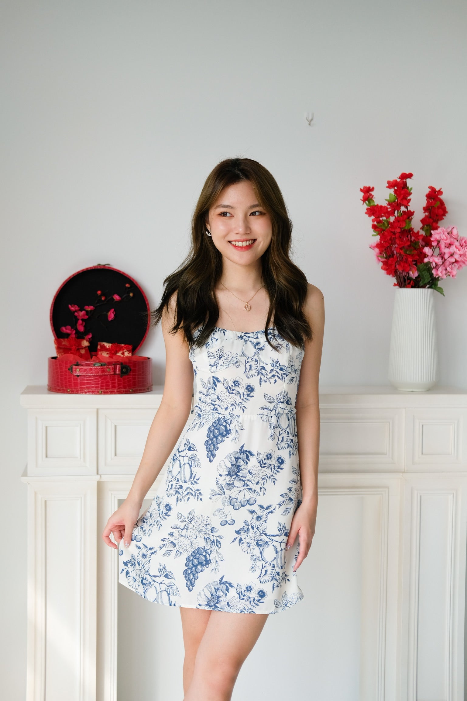 Krislyn Floral Mini Dress (Tropical Blue)