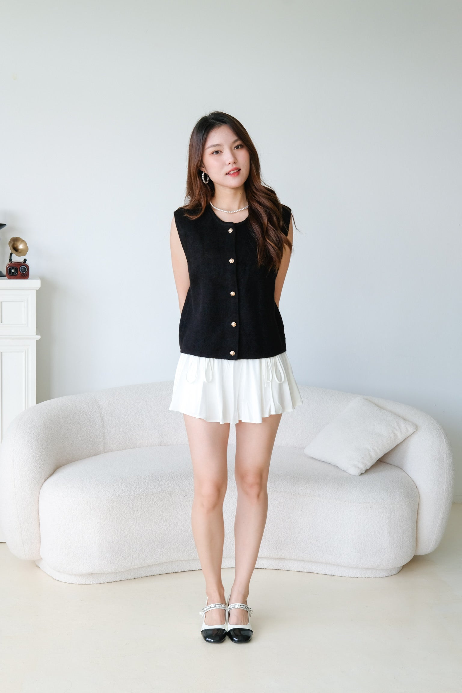 Clara Gold Button Vest Top (Black)