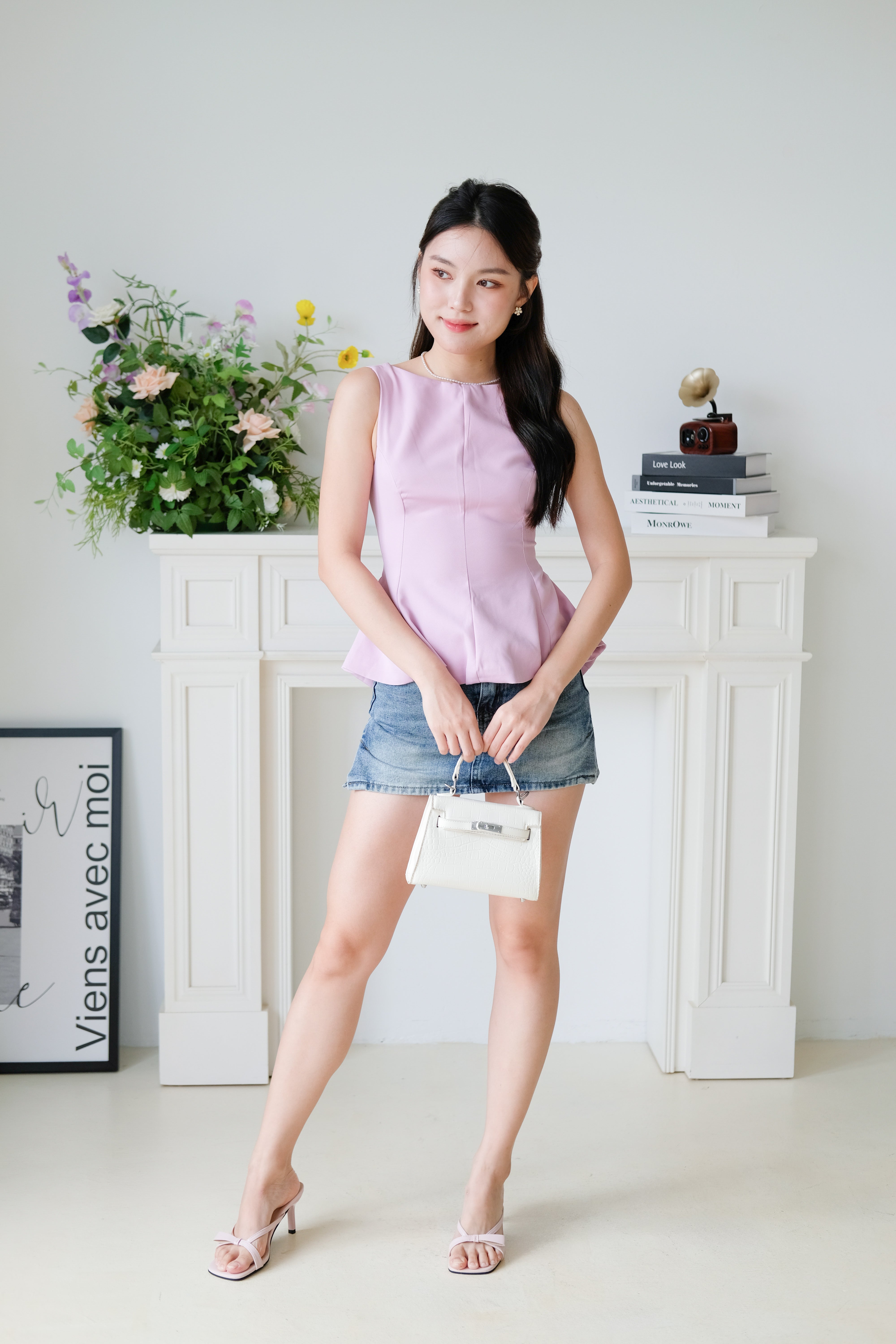 Belle Bareback Peplum Top (Purple)