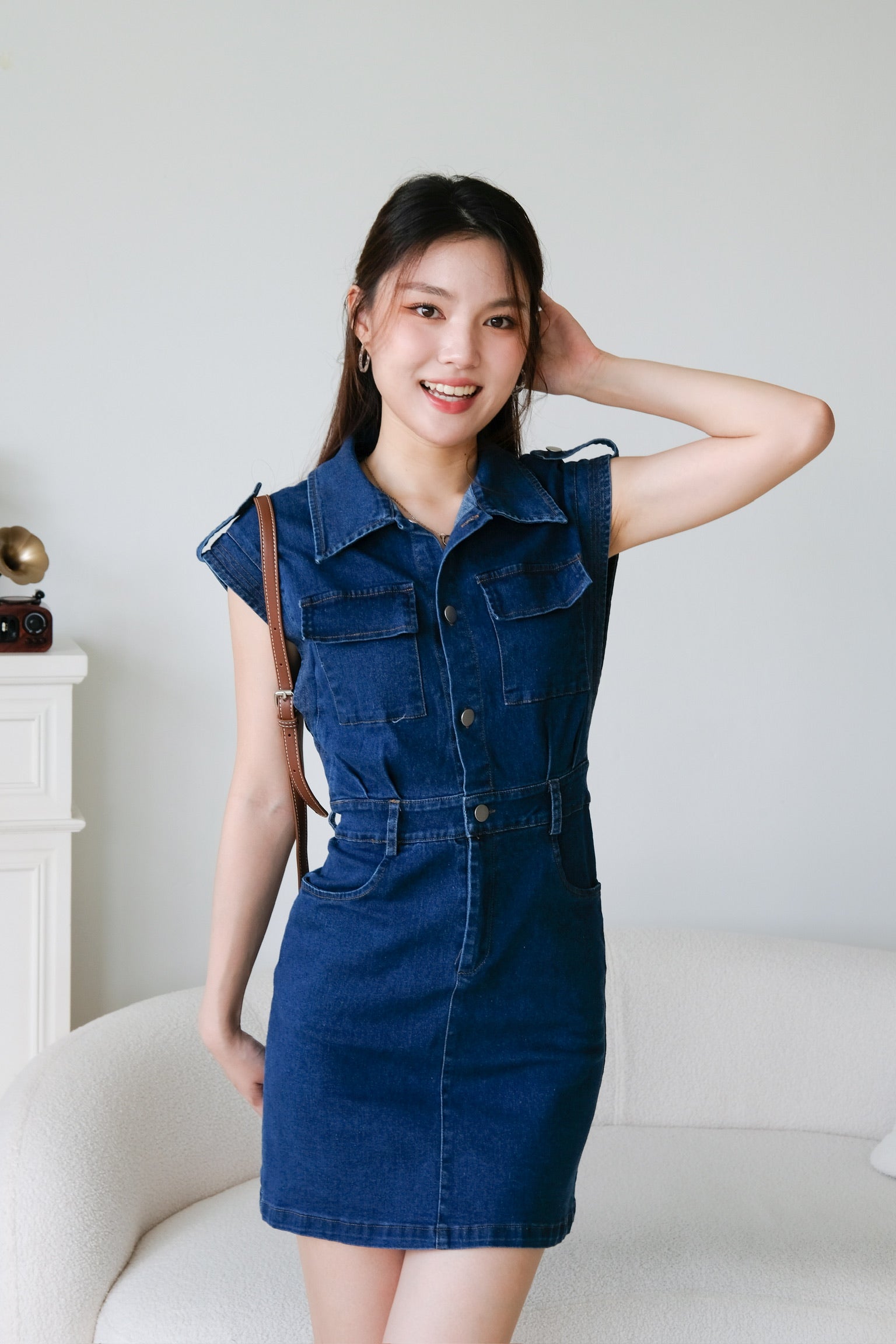 Colette Collared Denim Dress (Dark Blue)