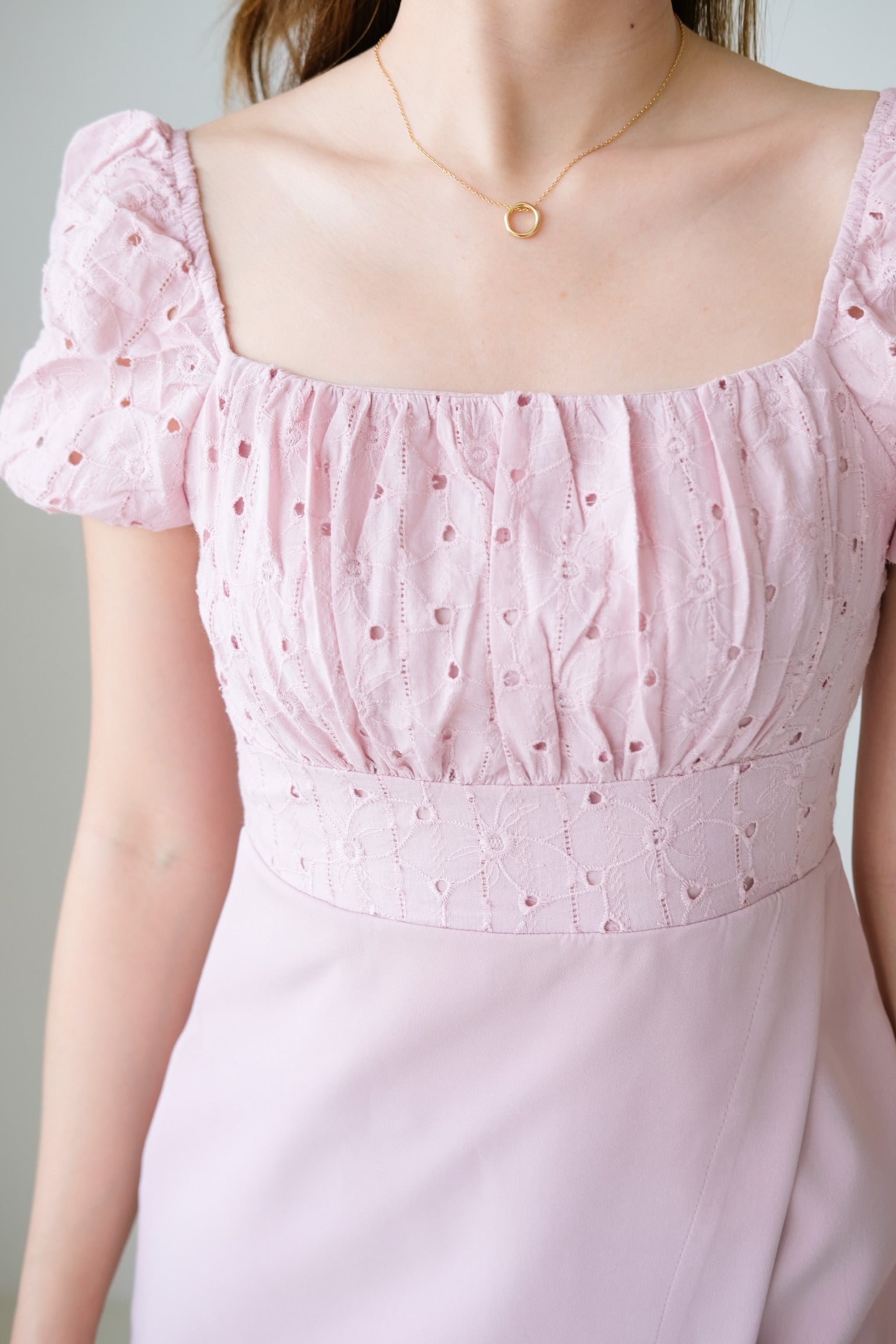 Kathryn Crochet Ruched Dress (Dusty Pink)