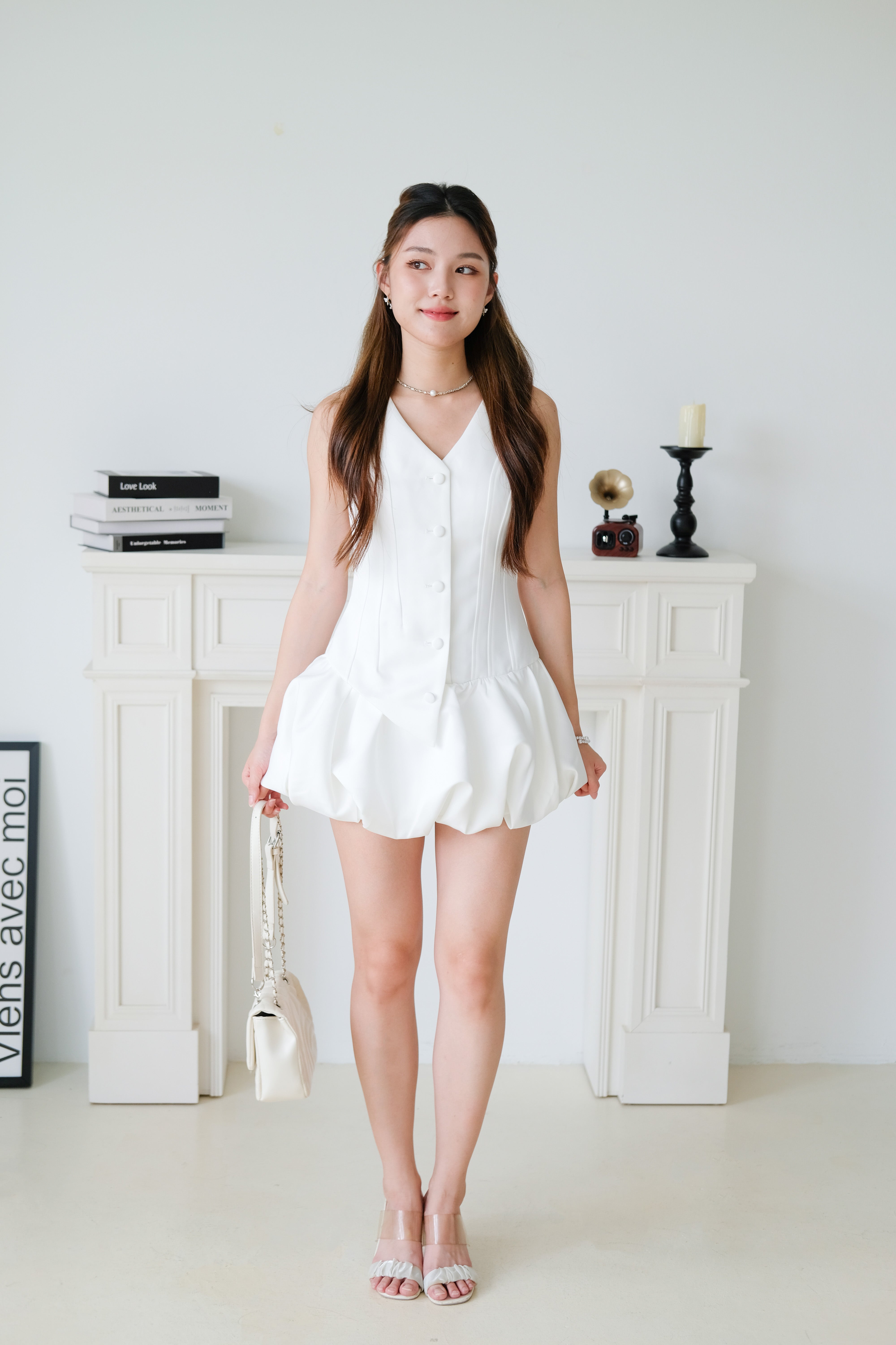 Elise Sculpted Bubble Dress (White)