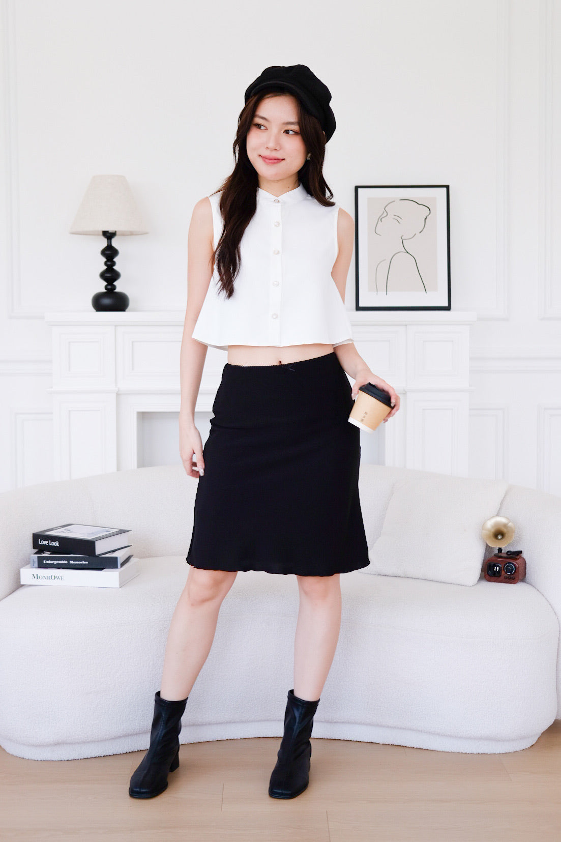 Lindy Flare Crop Top (White)